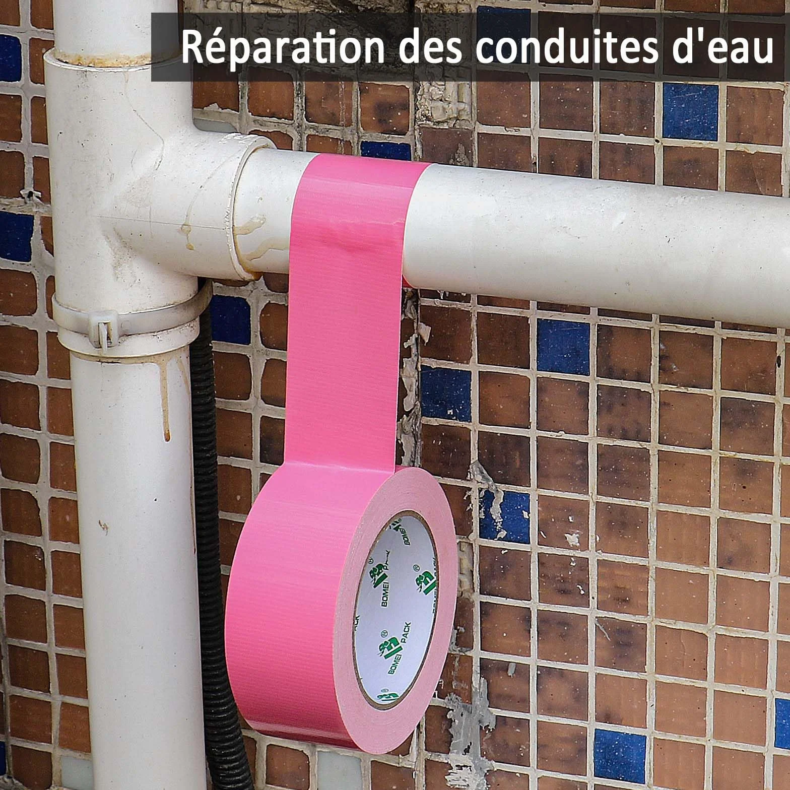 BOMEI PACK Duct Ruban adhésif en tissu renforcé 2R 2in*25m Rose
