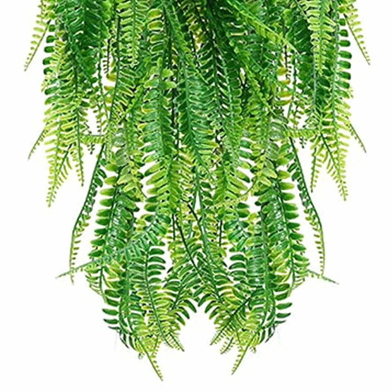 JUOPZKENN Lot de 2 fougères artificielles à suspendre, plantes de vigne imperméables, anti-UV, fausses plantes à suspendre en plastique pour terrasse, porche, jardin, cour, décoration intérieure et