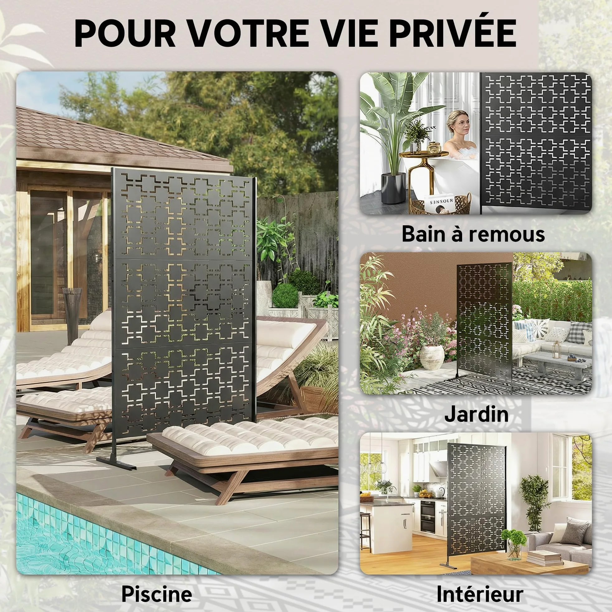 Outsunny Panneau Brise Vue décoratif paravent extérieur à Motif ajouré géométrique en métal - 122 x 45 x 198 cm, Noir