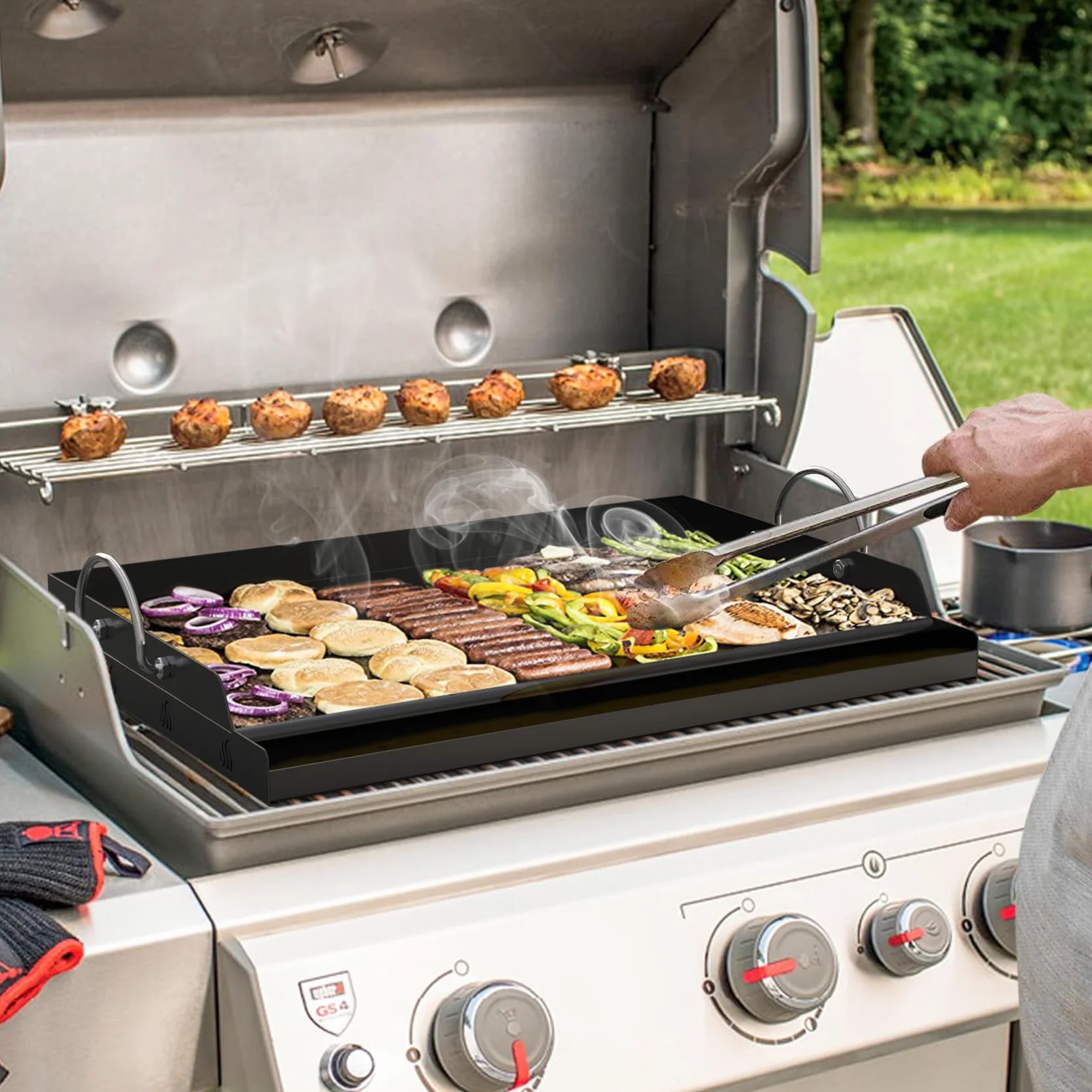 Onlyfire Plaque Plancha Barbecue 58.5 x 40.5 cm Antiadhésive Céramique BBQ