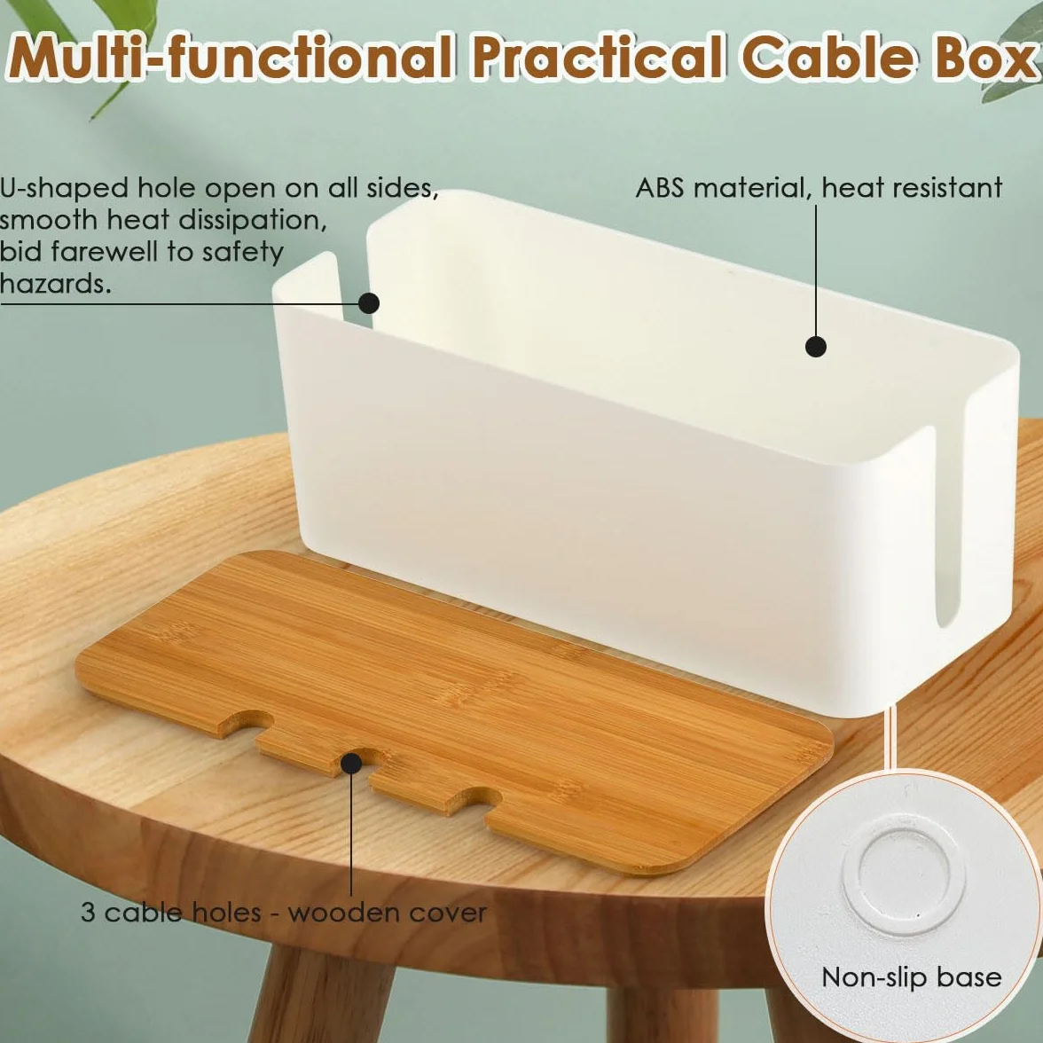 Boite Rangement Cable Bambou Lot 3 Blanc Cache Cable Multiprise Organiseur L/M/S