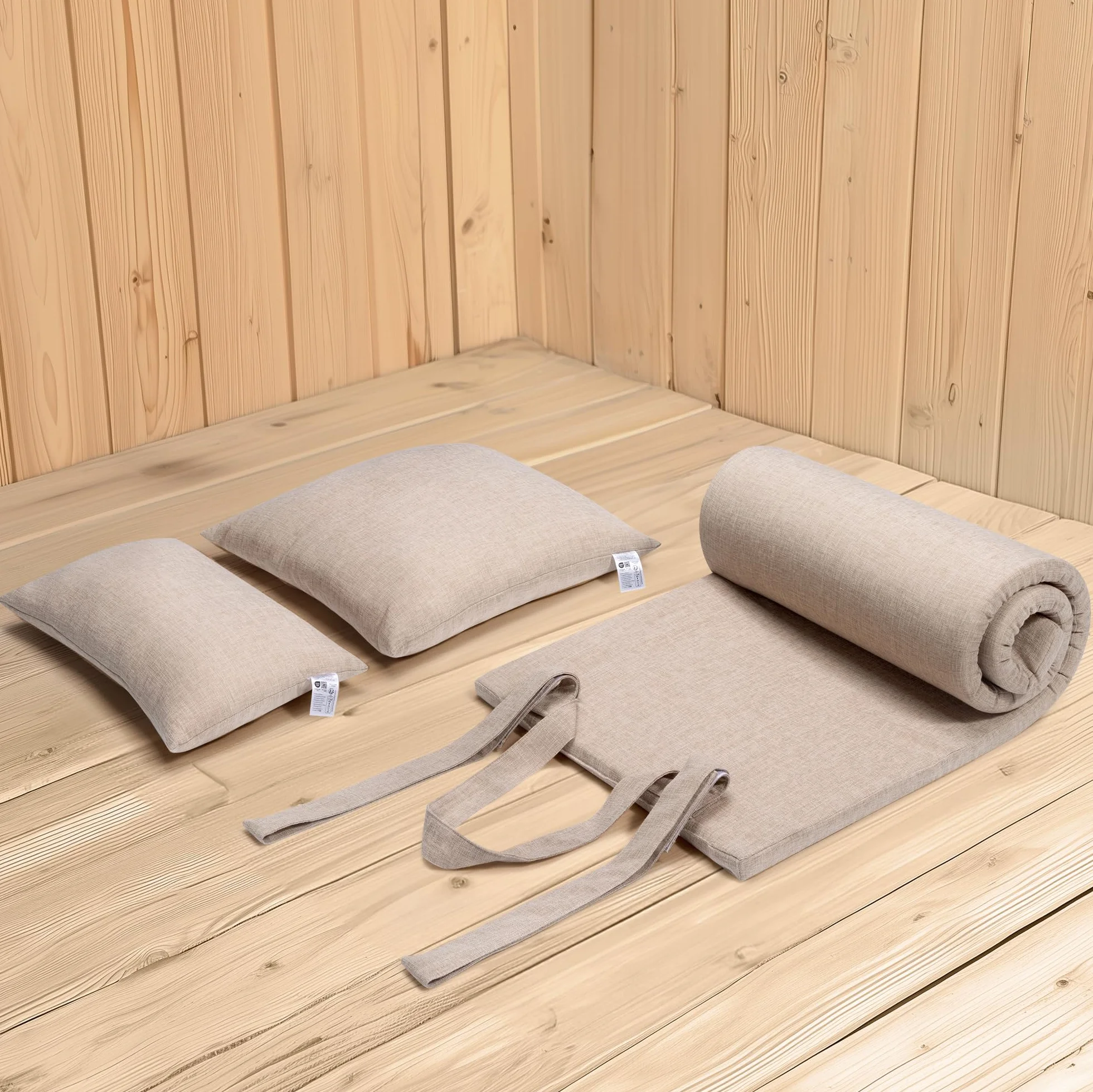 JEMIDI Accessoires Sauna Lot 2x Coussin Original 50x50 30x50 1x Coussin Chaise Longue 170x50 Accessoire Relaxation Confort Aspect Lin Jardin Piscine