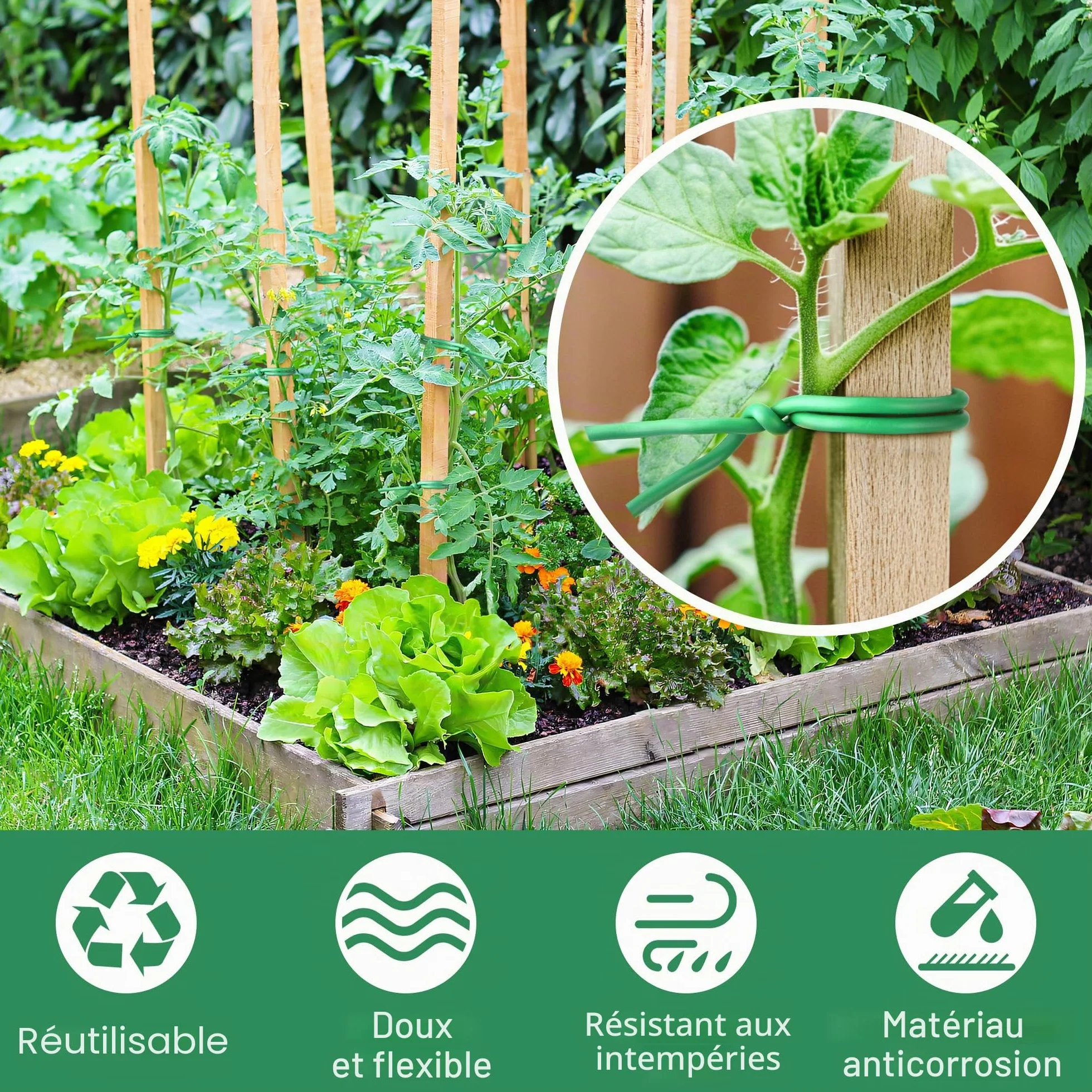 COZCLAM 2 x 20m Fil de Fer Jardin avec Coupe, 3.5mm Fil de Fer Cloture, Fil de Fer Vert de Plastique pour Le Jardinage, Tomates, Fil de Fer Souple Loisir Creatif pour Organiser Les Câbles, Projets