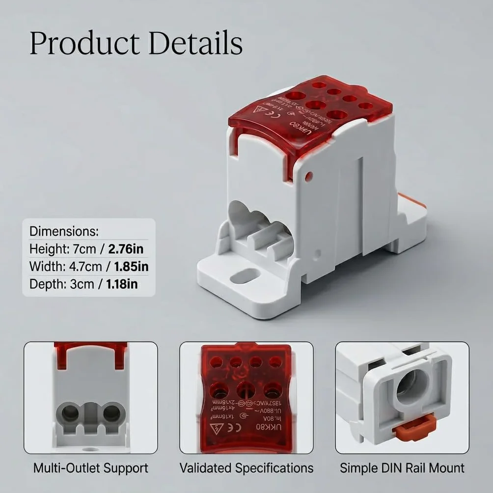 Bornier Electrique Rail Din UKK-80A 690V Boîte De Jonction Distribution Avec Couvercle Protection Rouge