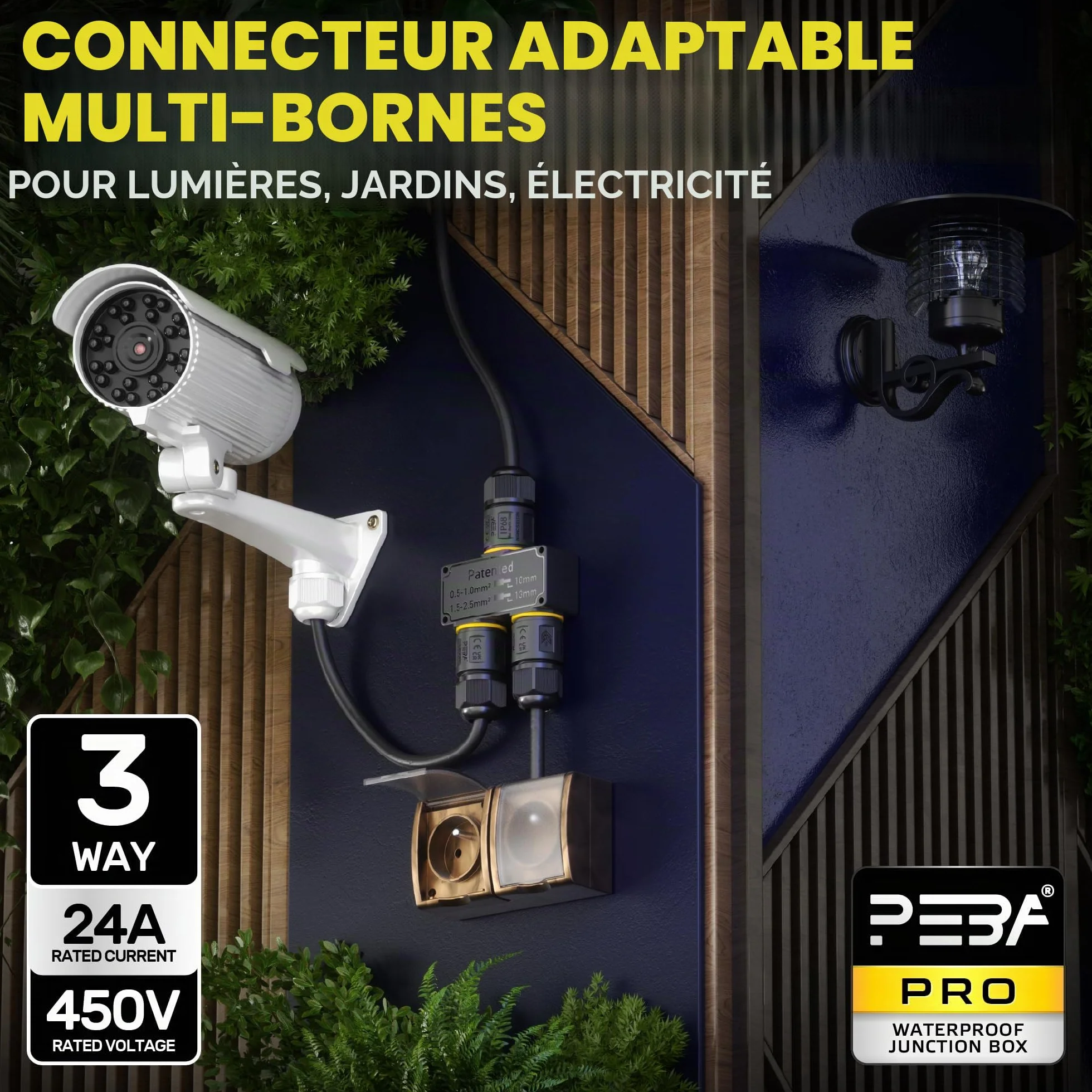 Connecteurs de Câbles Étanches IP68 Boîte de Jonction 3 Voies Raccord Extérieur Jardin