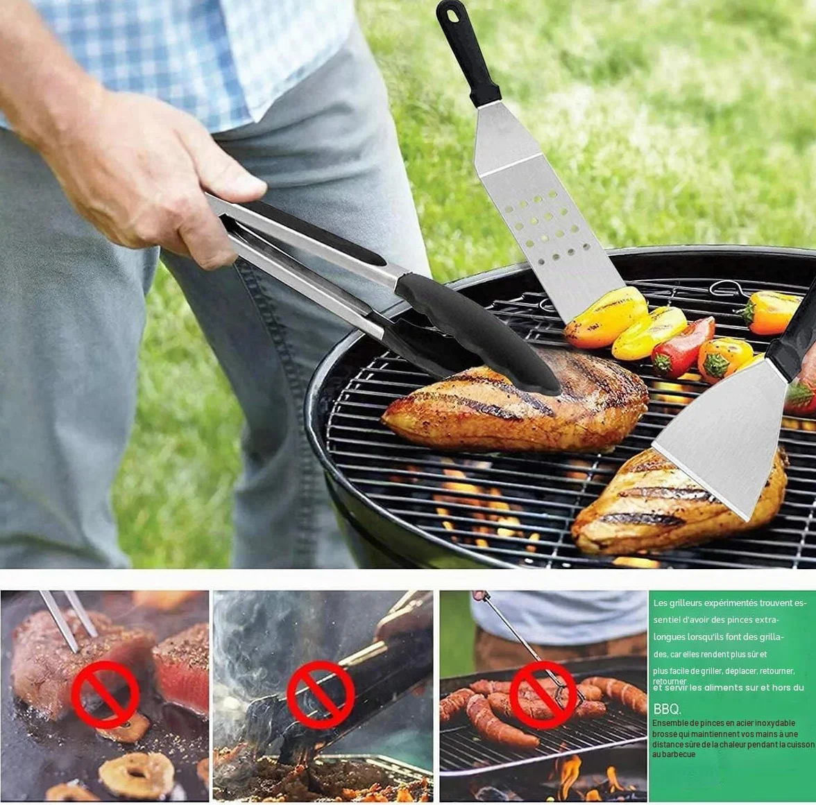 AMZMUKAUP 11 Pièces Spatules pour Barbecue en Acier Inoxydable Professionnelle BBQ Teppanyaki