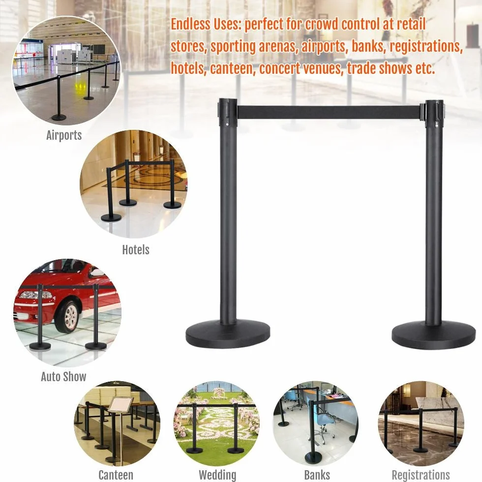Yaheetech Barrière de Guidage Rétractable 8 Poteaux avec Corde 2M Système de Balisage