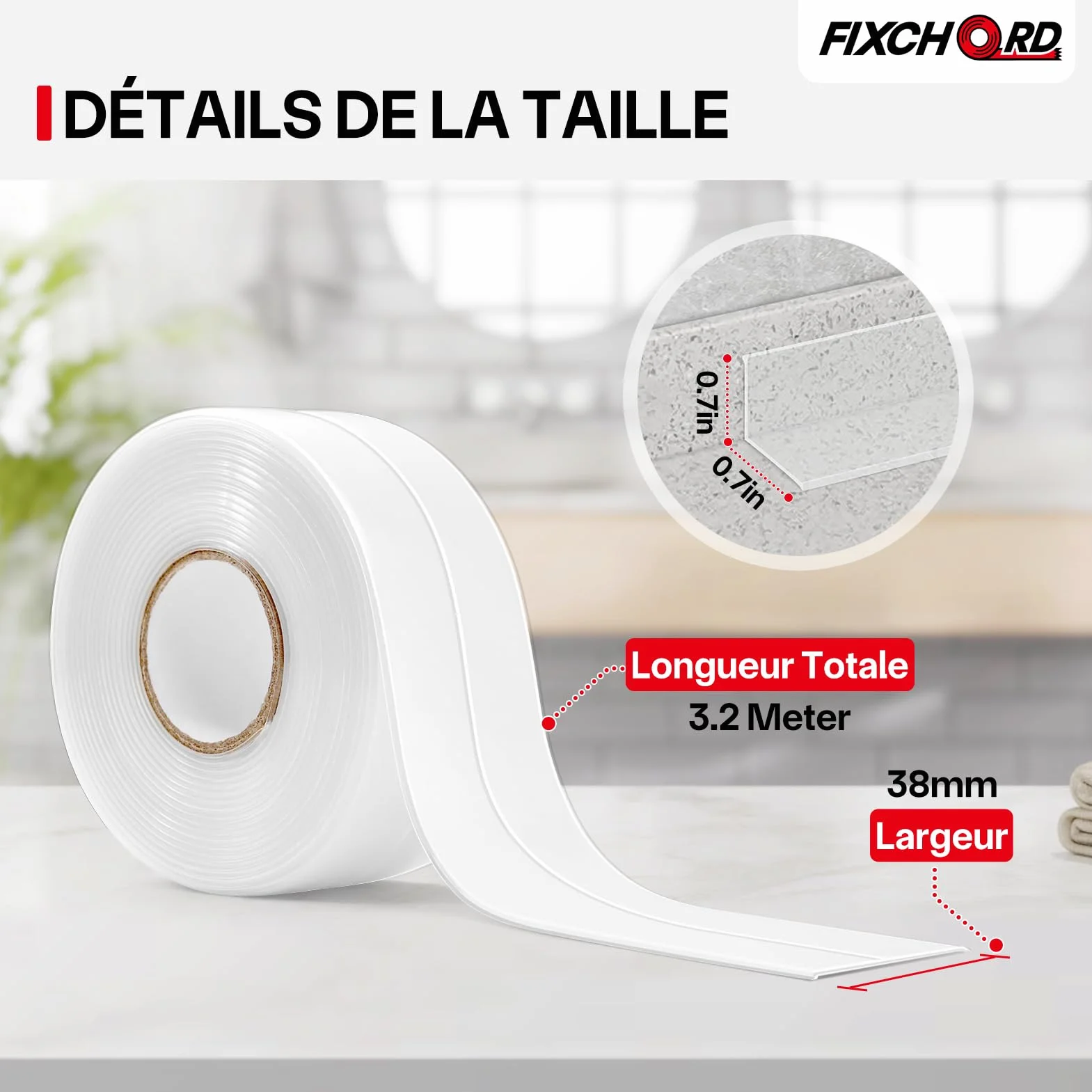 Bande de Calfeutrage Imperméable Joint Salle de Bain 3.2m*38mm