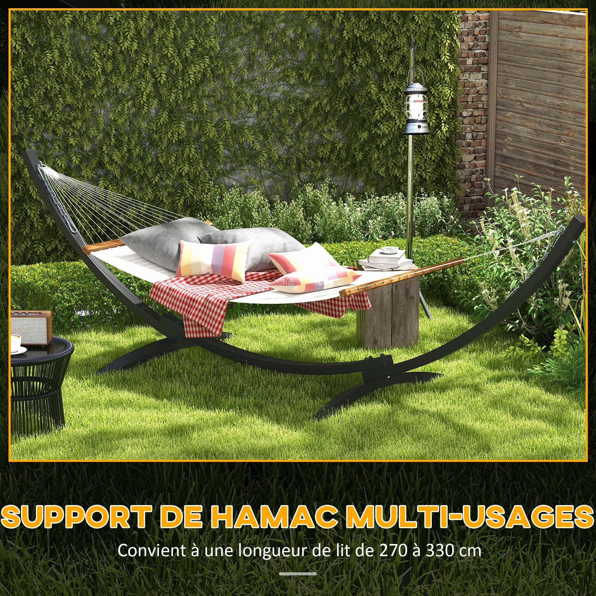 Outsunny Support Pied de hamac métal époxy 360 cm pour hamacs 270-330 cm Gris