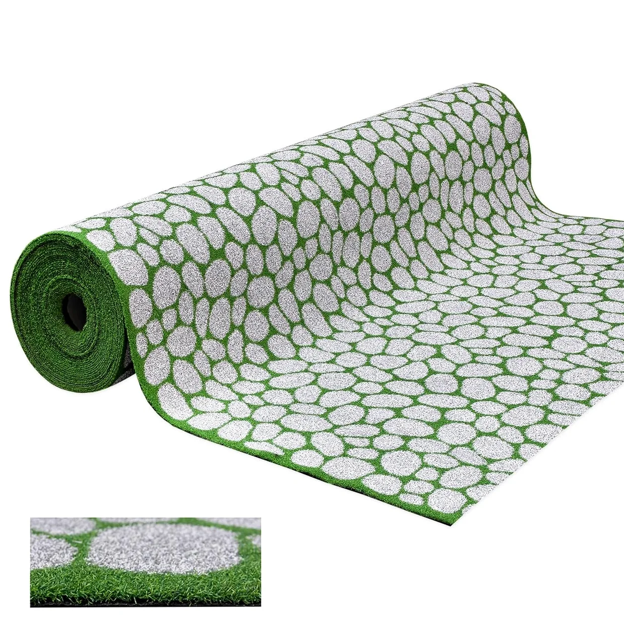 Herbe synthétique effet pierres pierres, tapis de sol pelouse synthétique galets drainant 1 x 15 m