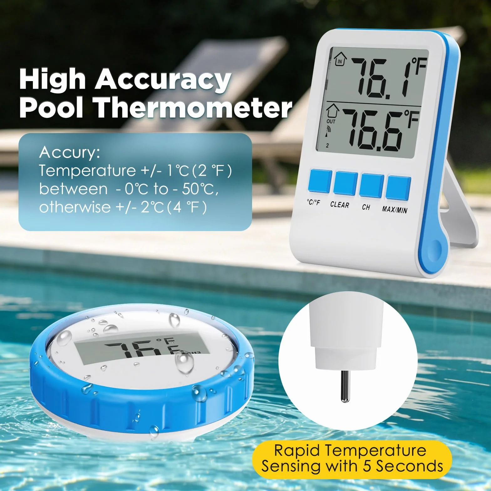 Thermomètre Piscine RF433 Connecté Sans Fil IPX8 Numérique