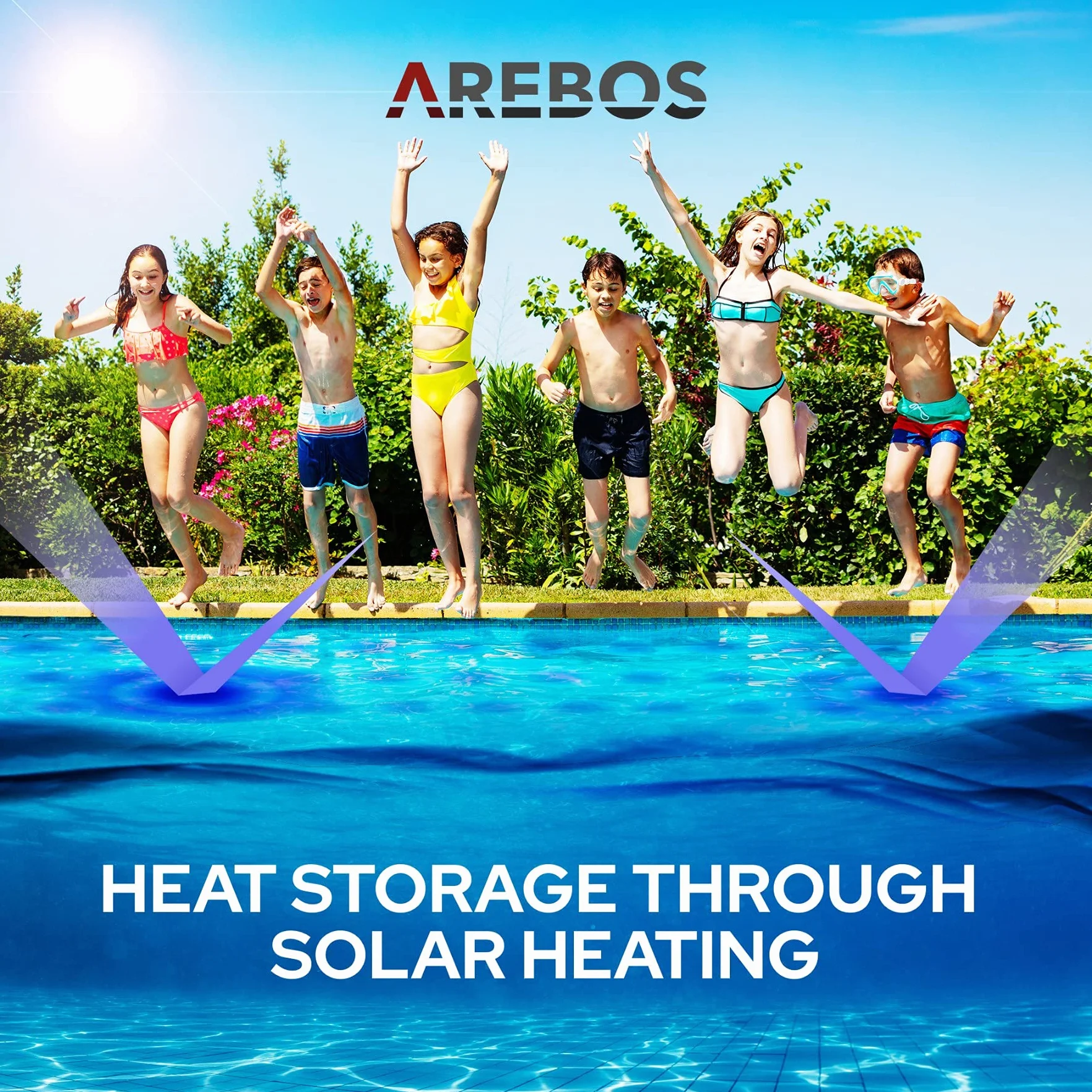 Arebos Bâche Solaire de Piscine Ronde Ø 4,57 m Noir 120 µm Chauffage Eau