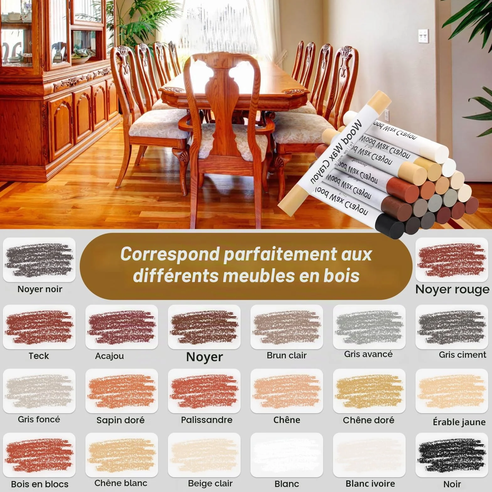 Kit de réparation de meubles 20 couleurs bâtons de cire douce pour taches rayures sols tables
