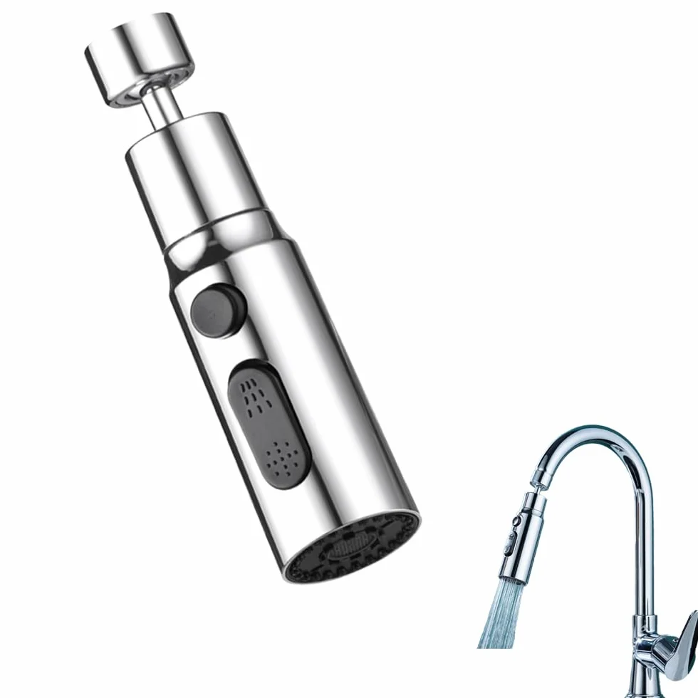 Tête de Pulvérisation de Robinet de Cuisine 3 Modes Brise Jet Embout avec Aérateur Douchette Évier 360 Degrés Argent
