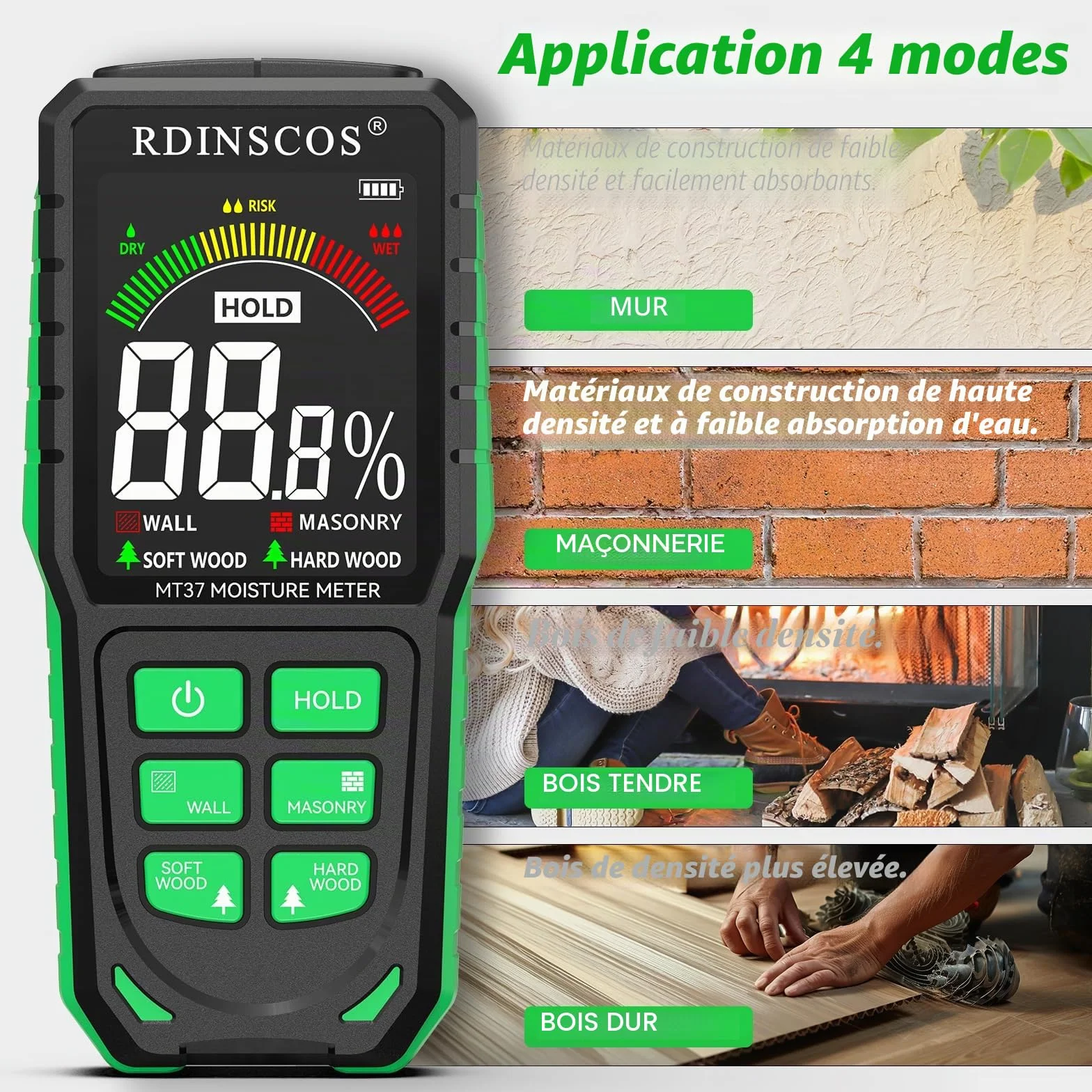 Testeur Humidité Non Destructif Rechargeable Détecteur Mur Humidimètre avec Alarme Automatique pour Béton Bois Maçonnerie