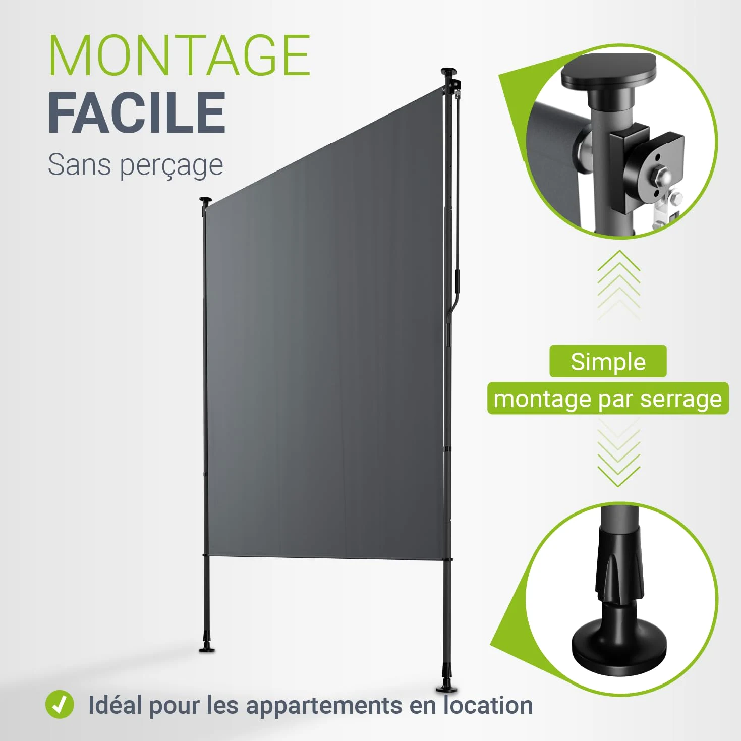 Juskys Store Vertical Barbados 200x310 cm - Store à Pince Extensible, Protection Solaire & Visuelle, Résistant aux Intempéries & UV, Déperlant - Gris