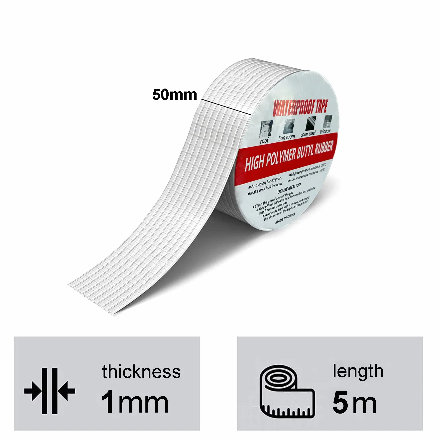 Caoutchouc Butyle Bande d'Étanchéité Aluminium 5m x 5cm Ruban de Réparation Conduit Toit Gouttière