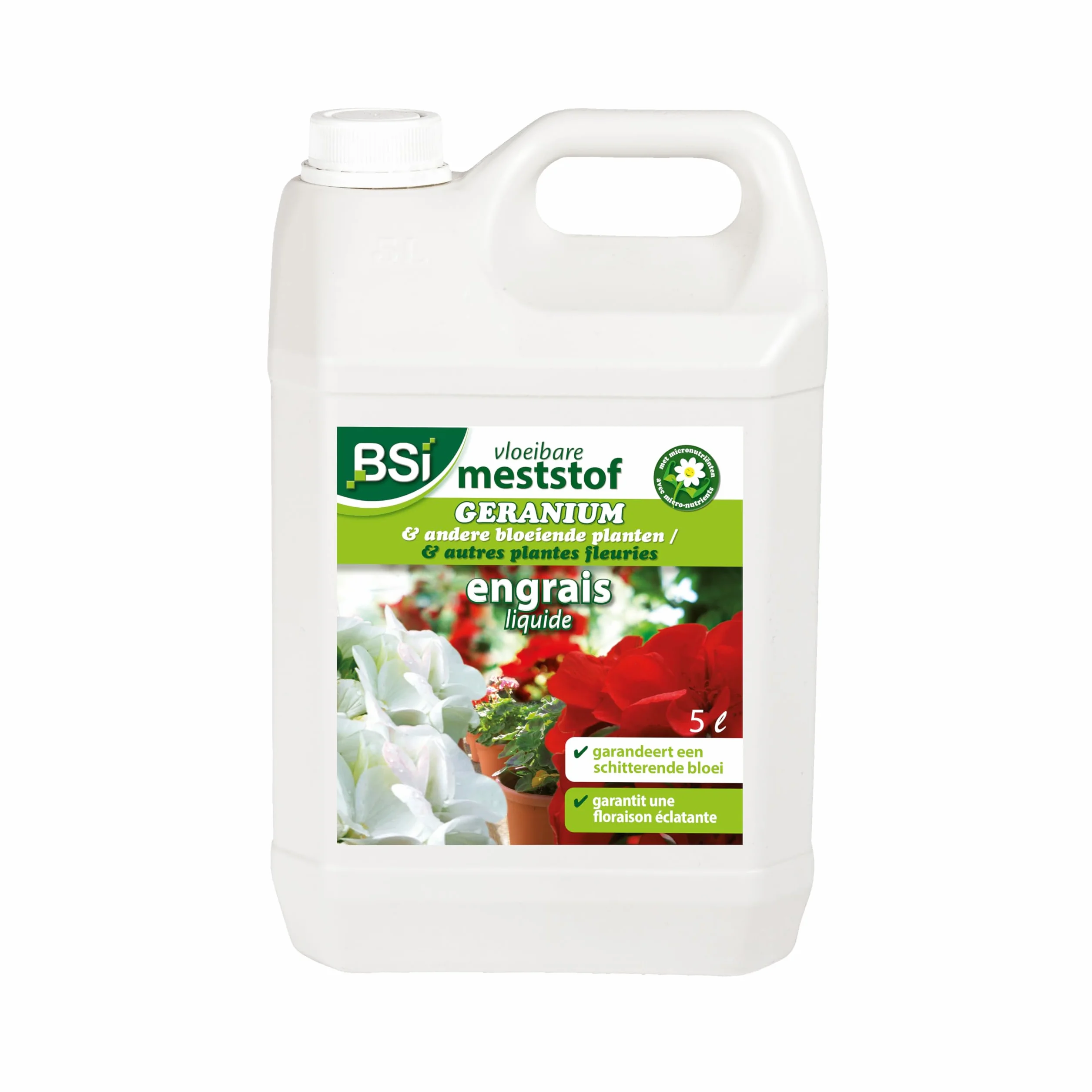 BSI - Engrais - Géranium - Minéral - Liquide - Pour Toutes Les Espèces - Avec Oligo-Eléments - Solubles Dans l'Eau - 5L, Translucide