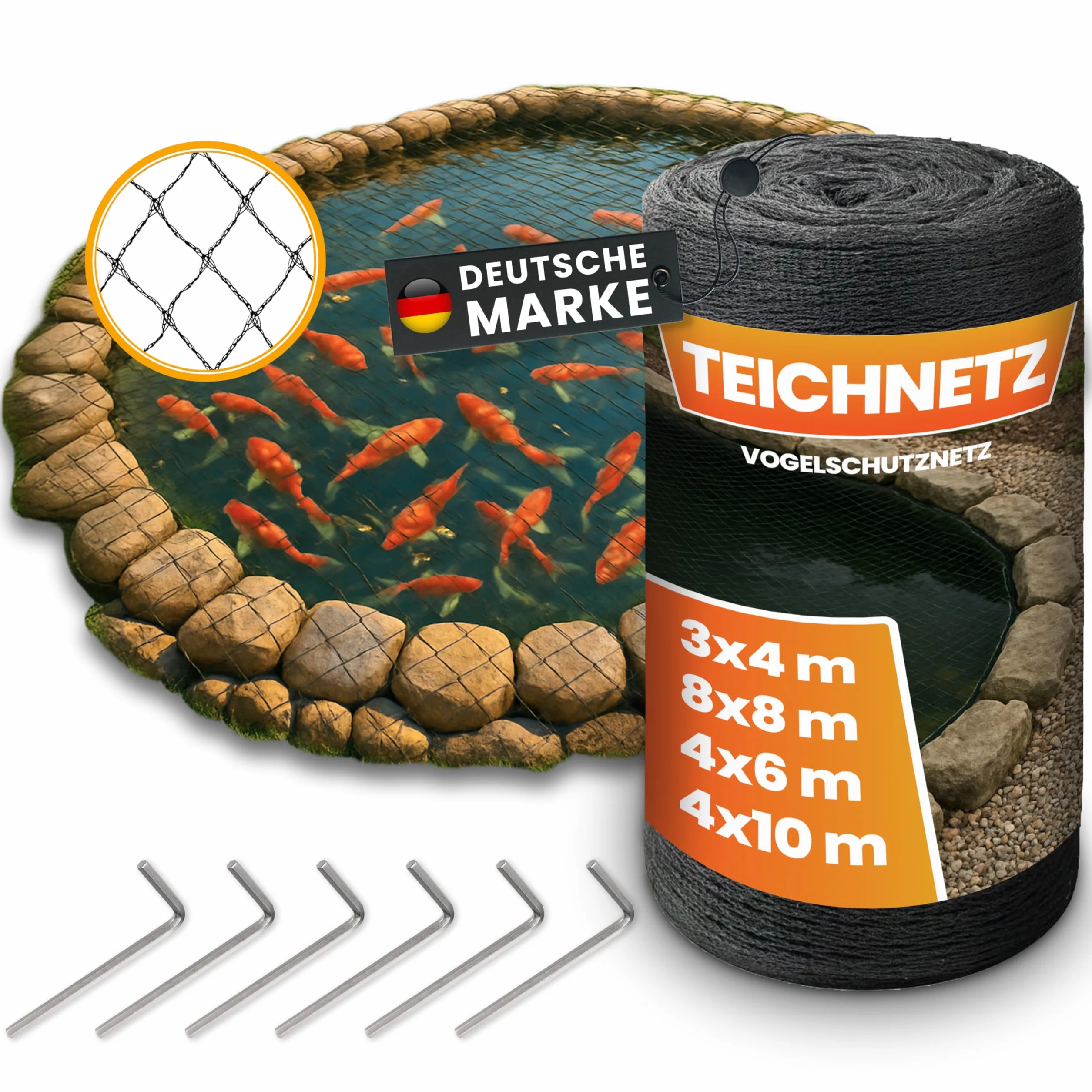 Naturiz Filet anti-oiseaux étang 15x15mm mailles fines résistant UV intempéries 8x8m