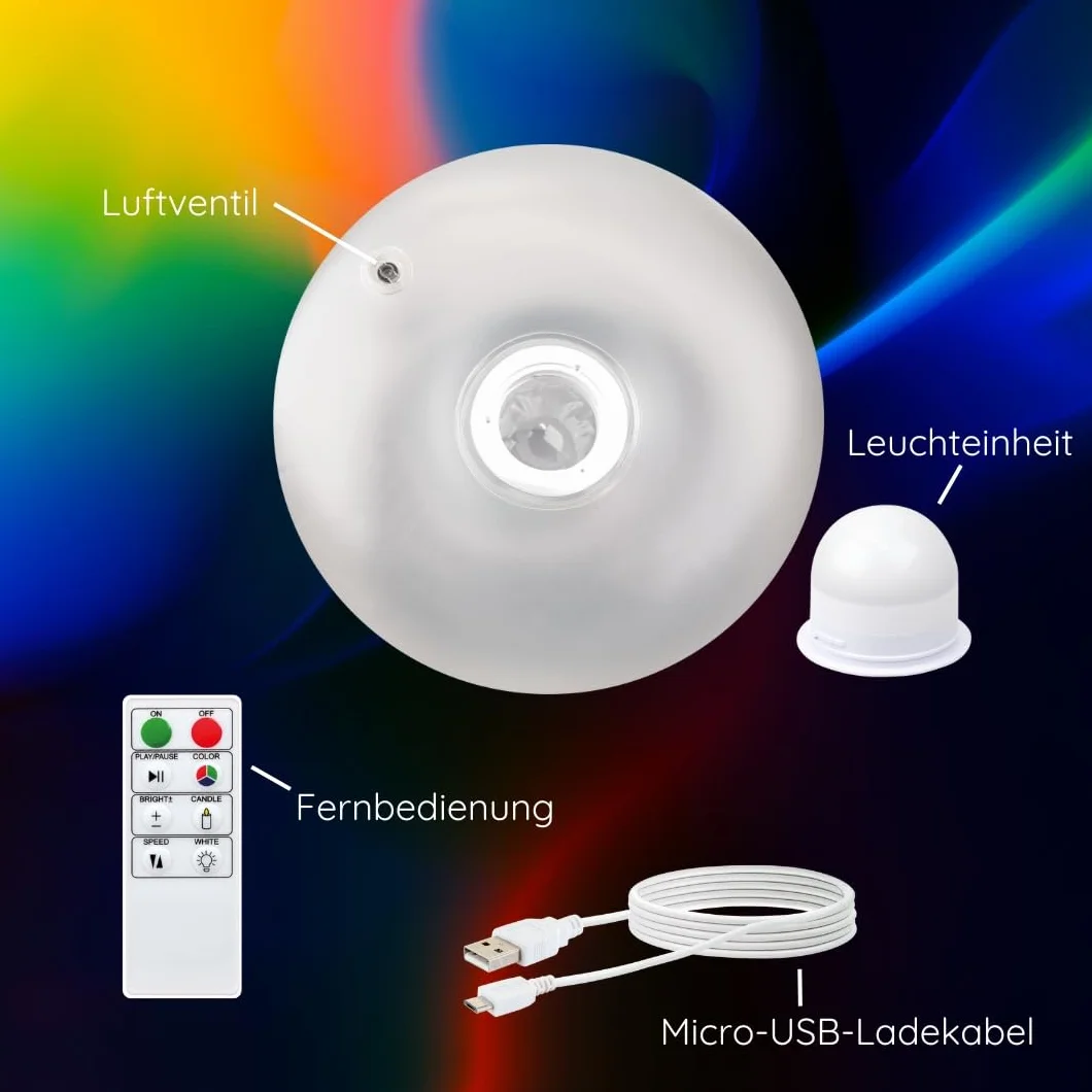SCHWAIGER 660180 Tabouret LED Outdoor Pouf Loungemöbel Tabouret de Jardin Coussin de Sol Tabouret de Pied pour l'extérieur éclairé RGB Gonflable 55cm de diamètre