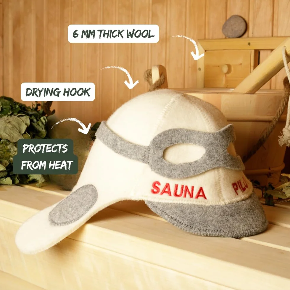 Chapeau de Sauna 'Sauna Pilot' Blanc - Chapeau en Feutre de Laine Biologique