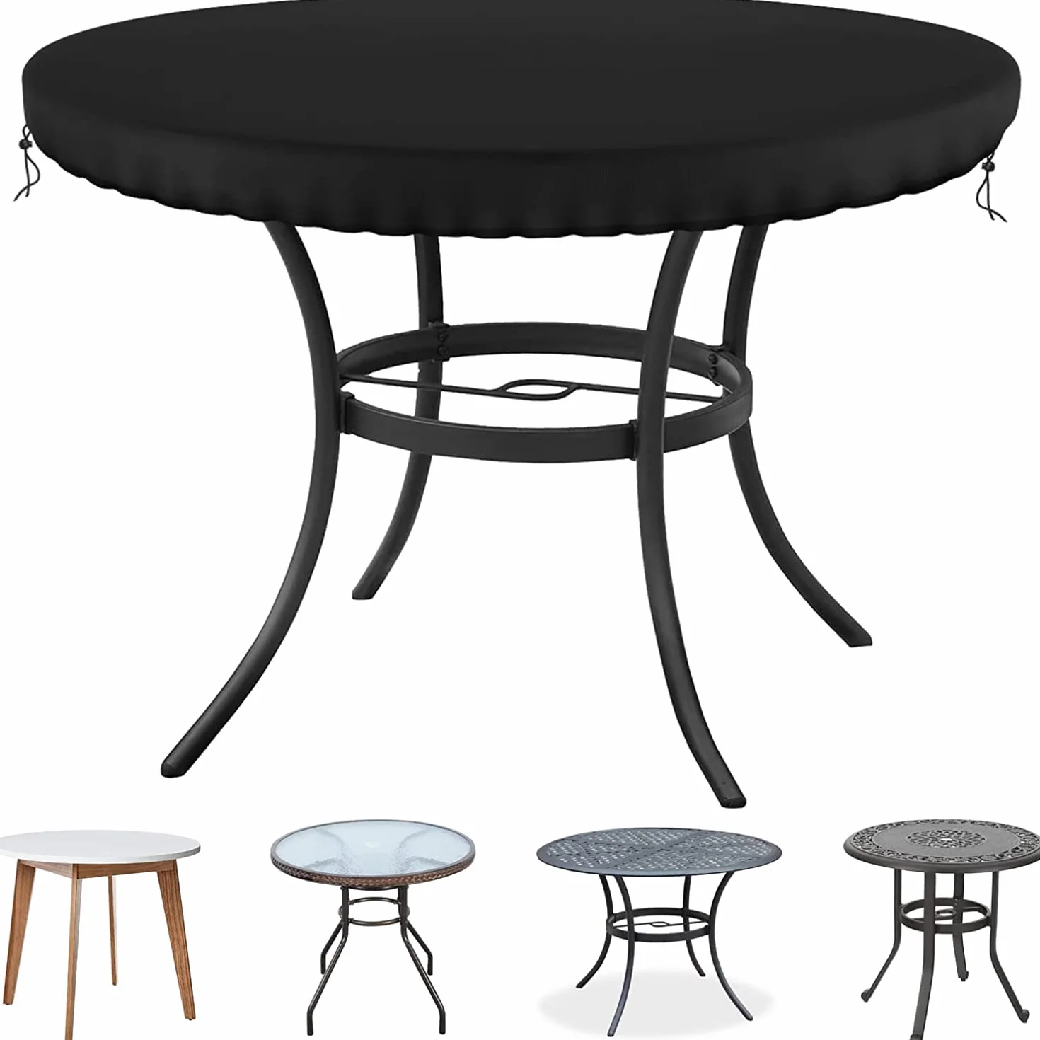 Housse de table de jardin ronde, extérieure, imperméable et indéchirable, facile à nettoyer, 140 cm de diamètre, noir