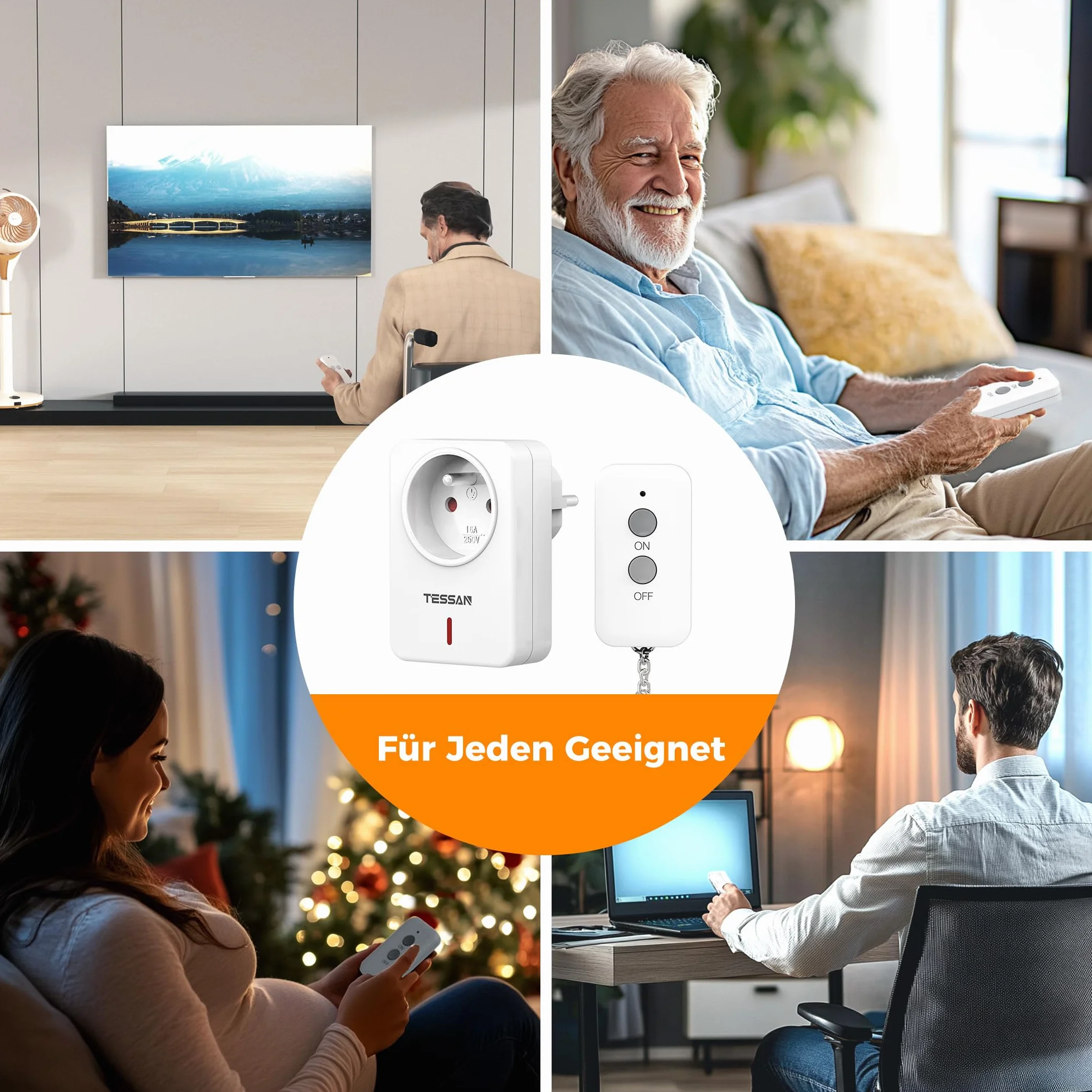 TESSAN Prise Télécommandée Sans Fil 30M 2300W Interrupteur pour Lampe Électroménager Intérieur