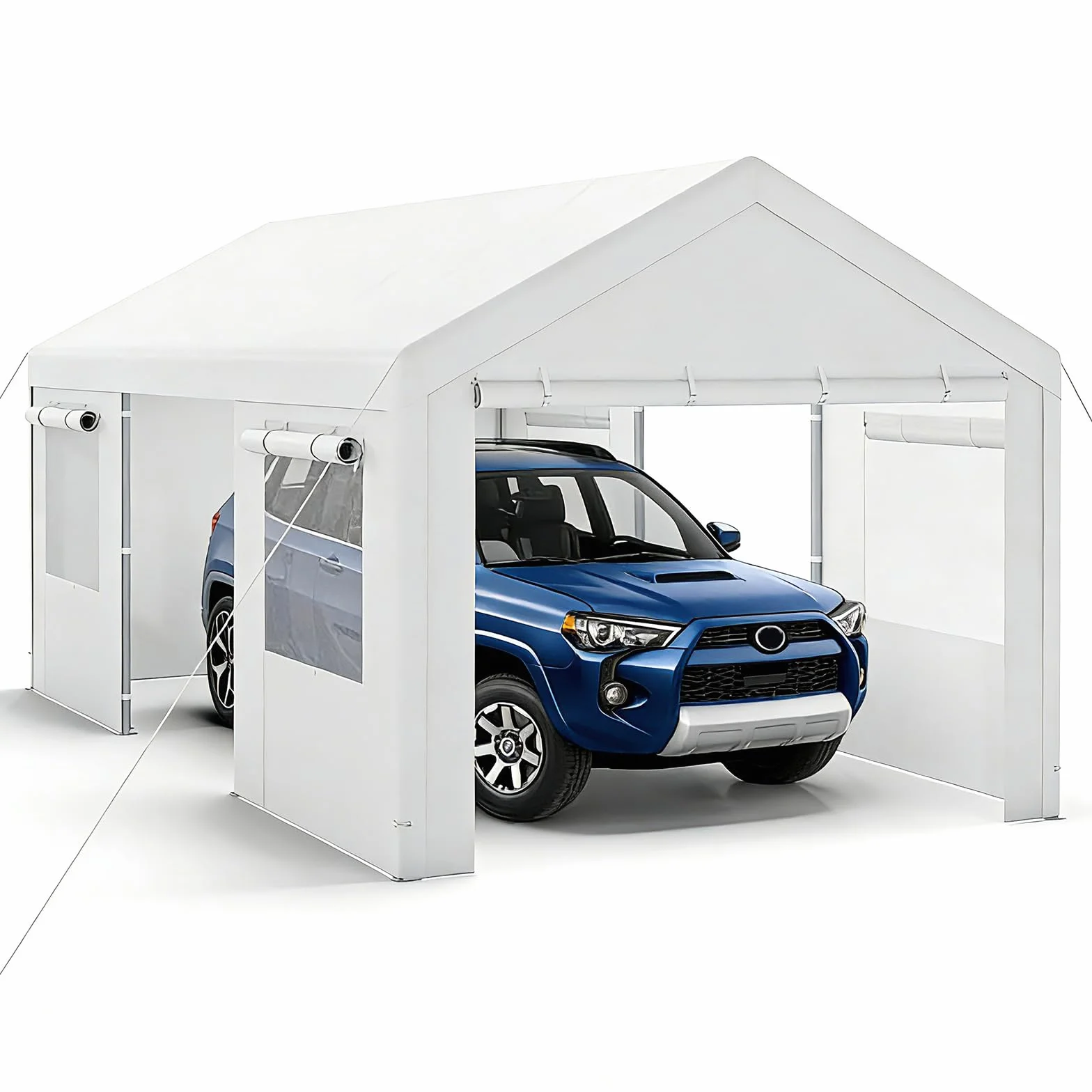 SOARS Carpot Abri Voiture, Tente Garage, Abri Voiture Extérieur avec Cadre en Métal et Couverture PE Résistante aux intempéries, pour Fête, Voiture, Vélo, Moto, Outils (Blanc,305 x 586 x 280 cm)