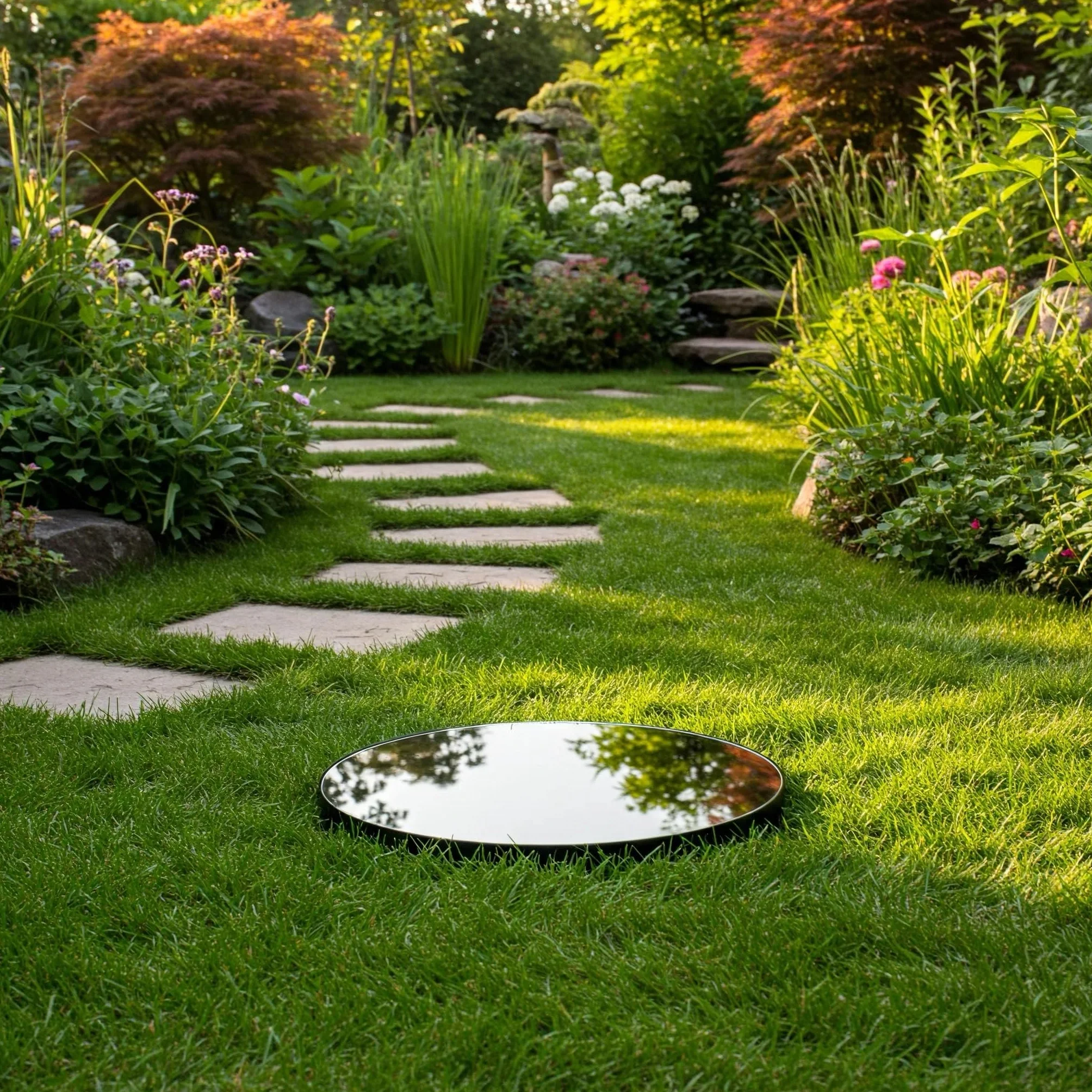 Bassin de Jardin Rond 80, Miroir d'Eau Décoratif pour Terrasse et Pelouse