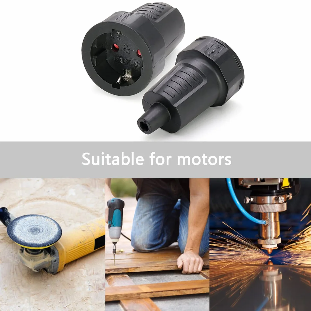 Fiche Électrique Mâle + Prise Femelle 250V 16A IP44 Caoutchouc Noir