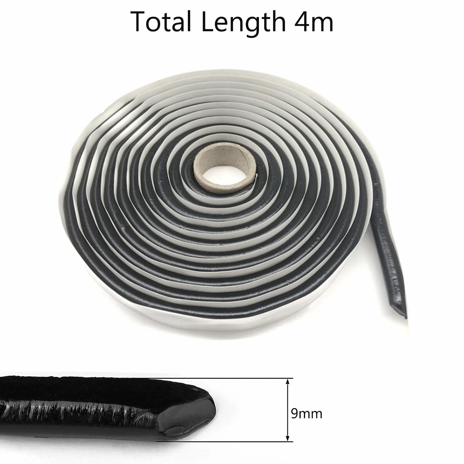 Ruban Butyle Étanche, Joint Mastic d'Etanchéité en Cordon Préformé Noir Rond 9mm x 4m, Boîte Incluse