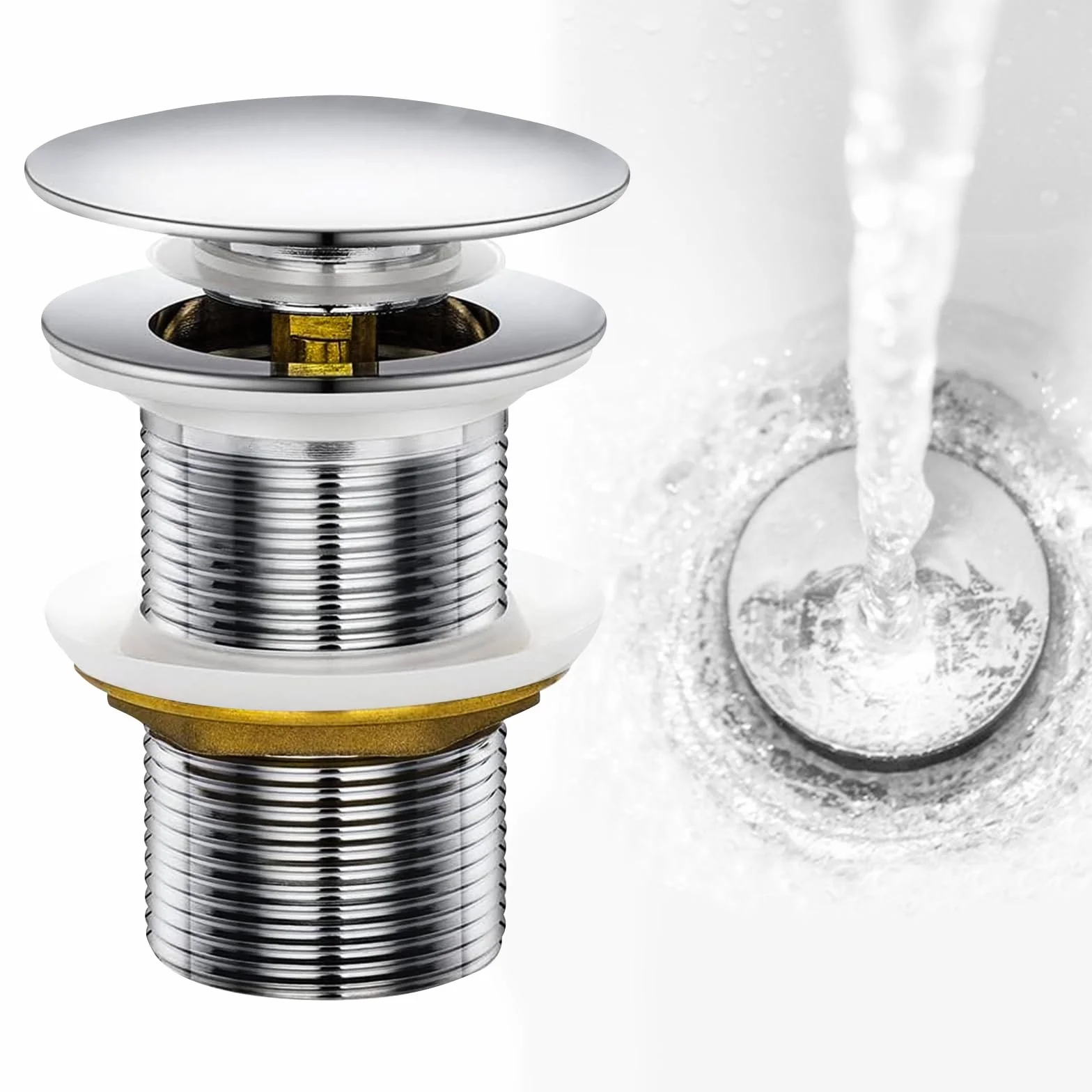 Bonde de Lavabo Acier Inoxydable Pop-up Clic Clac sans Trop-Plein Argent