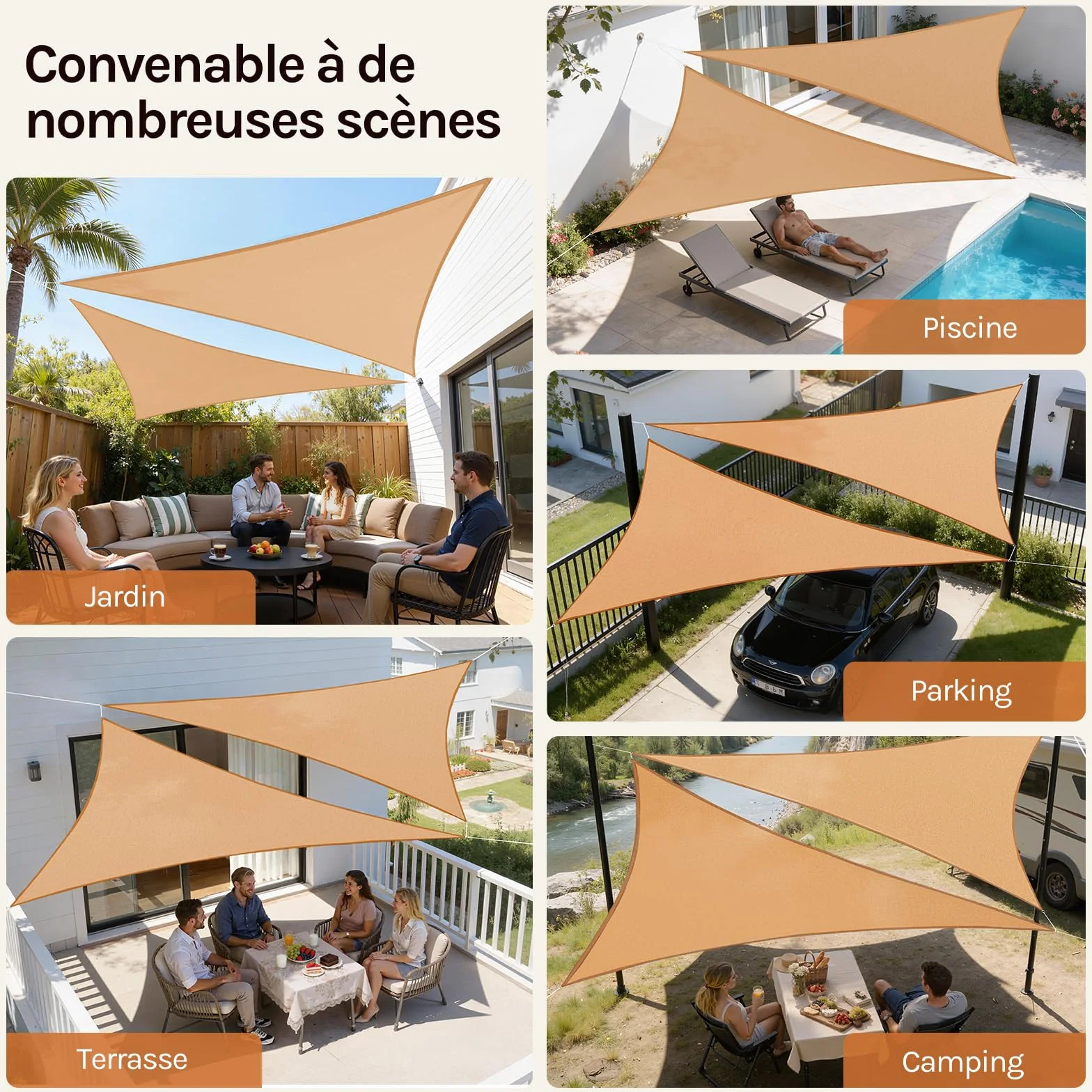WOLTU Voiles d'ombre Triangle 3.6x3.6x5.1 m HDPE Respirante Protection Solaire Anti-UV 85% Vent