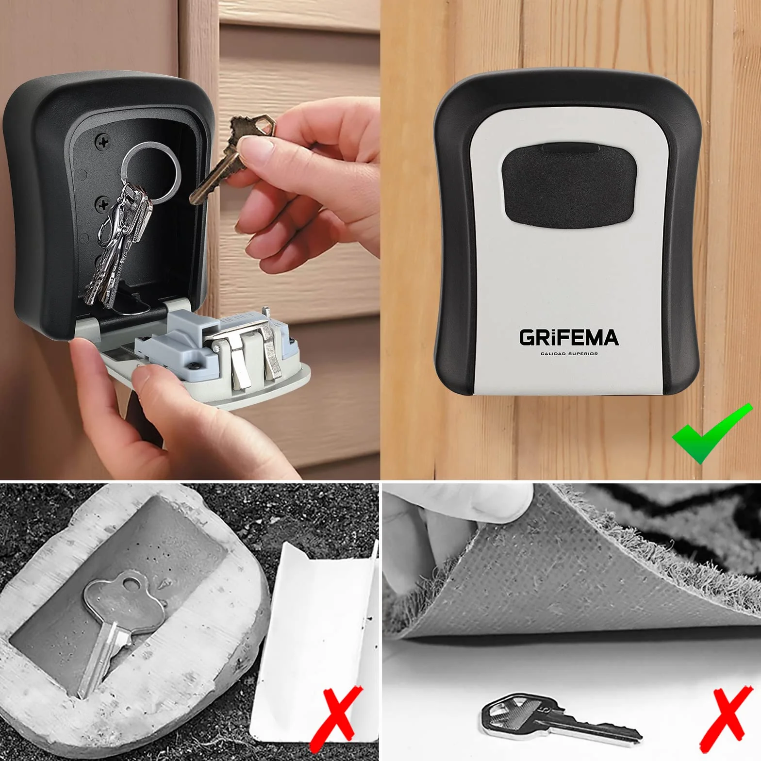 GRIFEMA Boite à Clefs Murale avec Code Sécurisée Exterieur, Résistant aux Intempéries, Cofre Fort à Clé Robuste, Alliage de Zinc, Gris