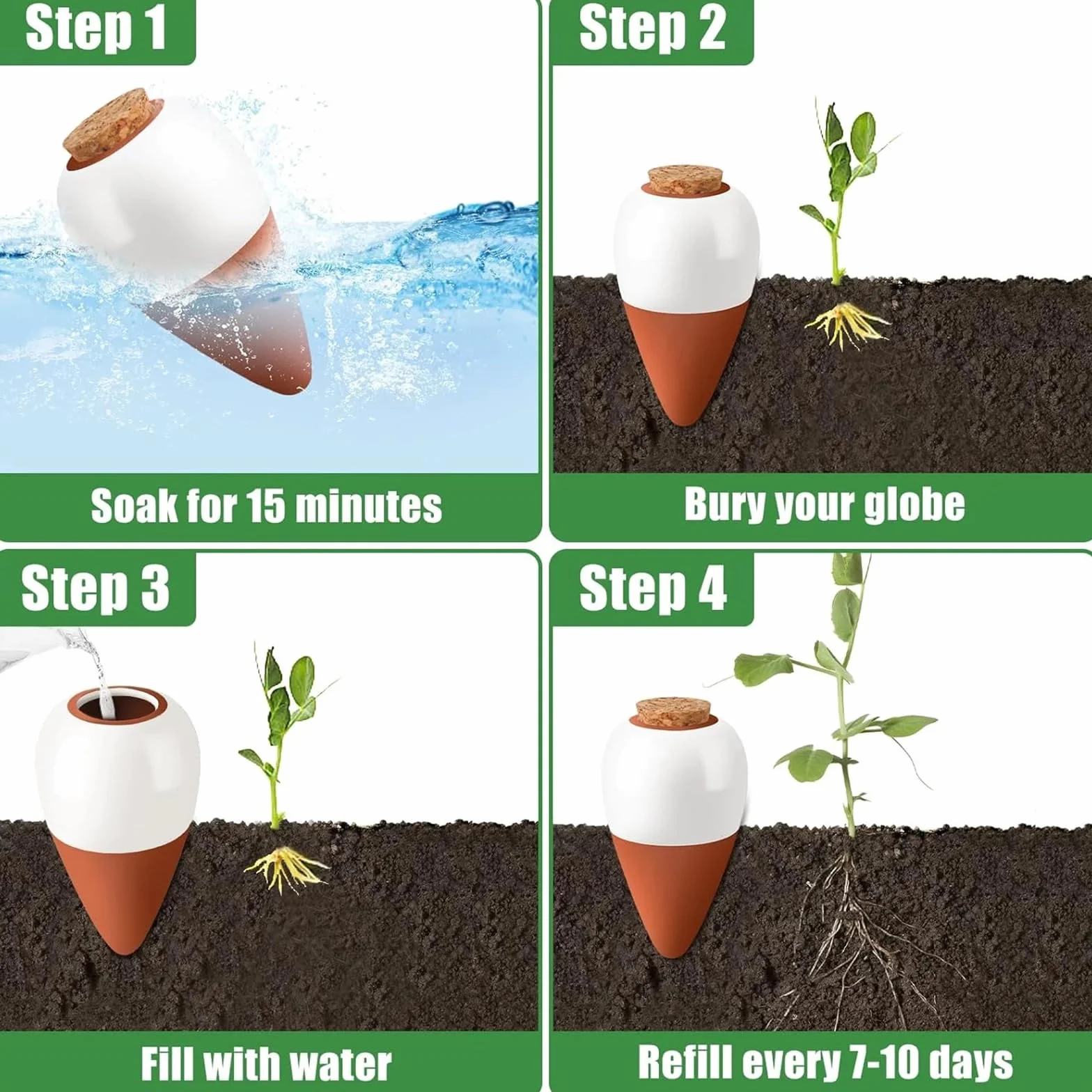 Oyas A Planter Terre Cuite Lot de 4 Ollas Arrosage Automatique pour Plante Intérieur Extérieur Cône en Argile