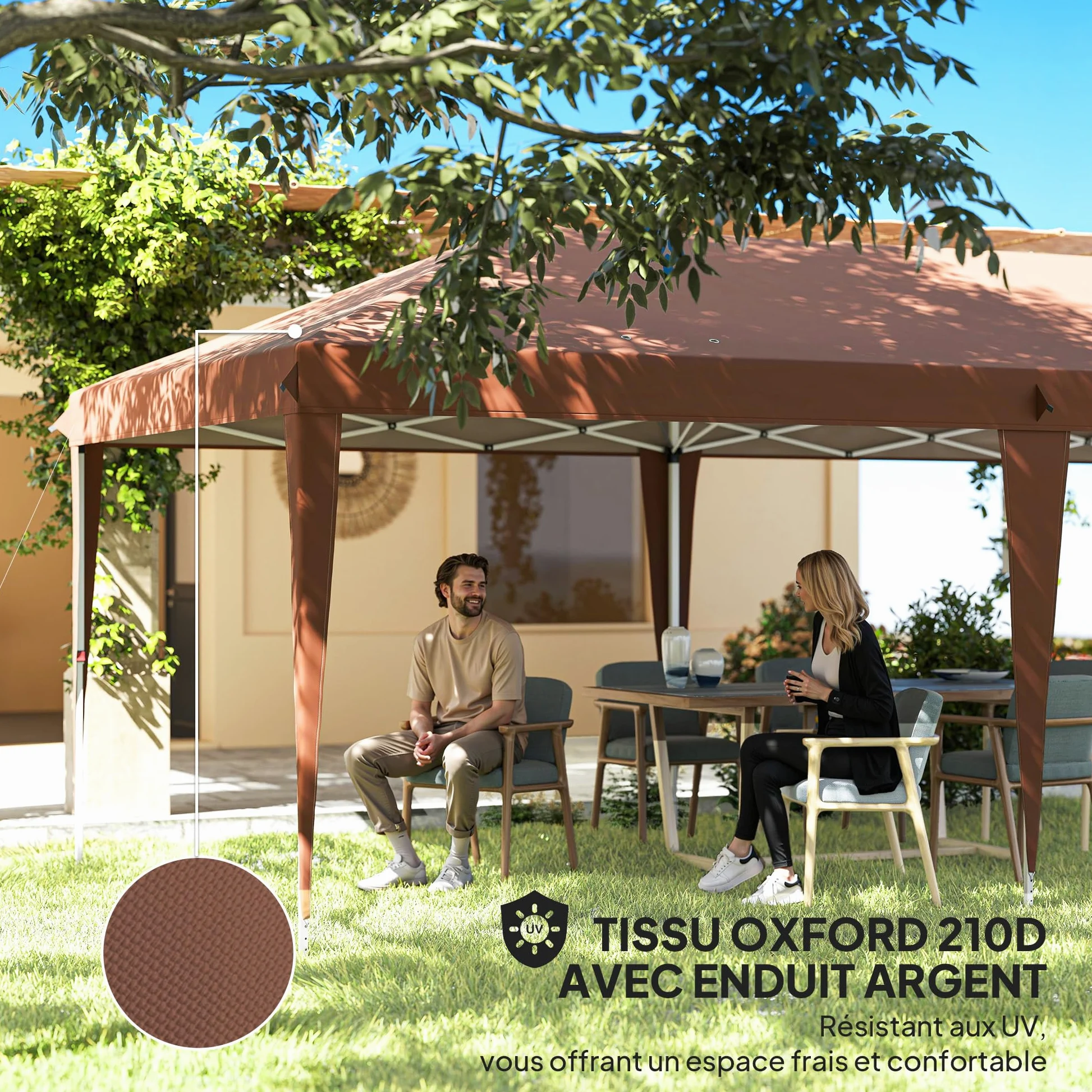 Outsunny Tonnelle Pliante 3x6m tonnelle de Jardin extérieur Barnum de Jardin Pop-up Pliant Sac Inclus Acier époxy Oxford Haute densité Marron