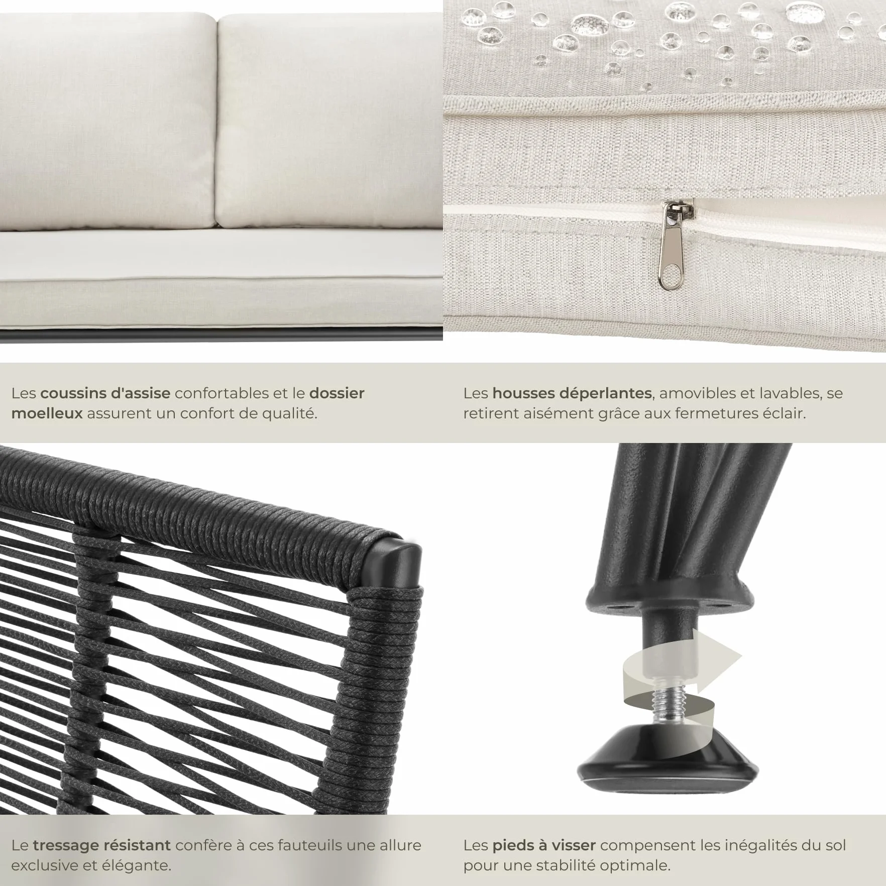 tectake® Canapé 2 Places Salon de Jardin Exterieur en Résine tréssée Salon Exterieur, Banquette de Jardin Coussins Inclus, Amenagement Balcon Terrasse Veranda Patio Maison