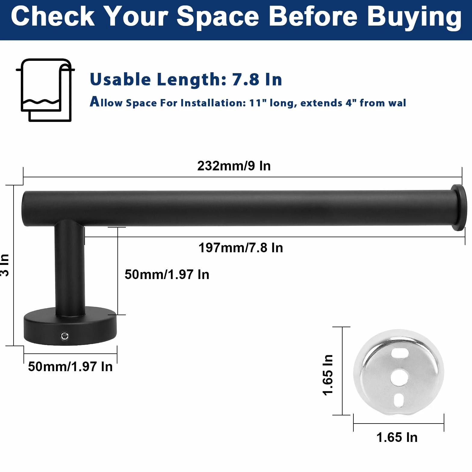 NearMoon Porte-Serviettes Anneau en Acier Inoxydable SUS304 22,9 cm Noir Mat