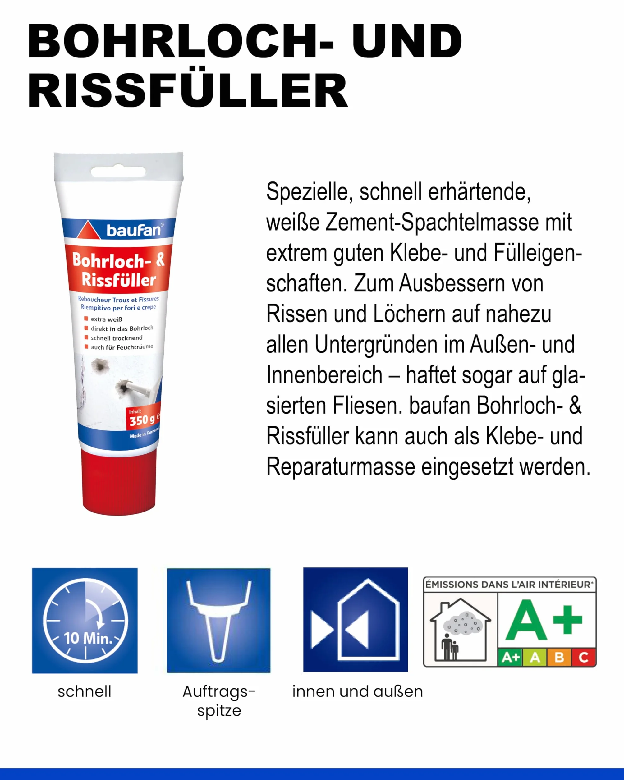 Baufan Bohrloch-und Rissfüller Reboucheur Trous et Fissures, Blanc