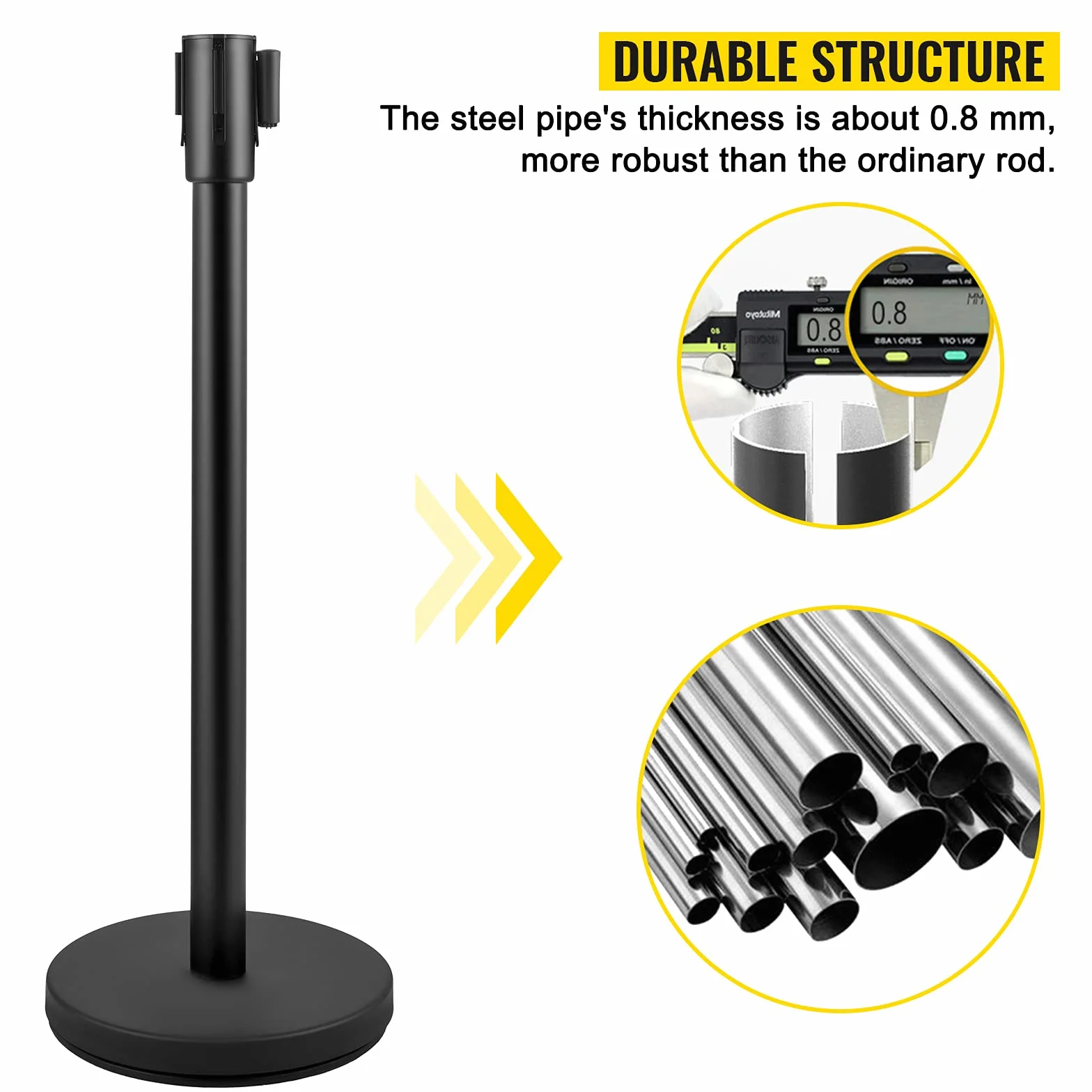 VEVOR Poteau de Guidage 8PCs, Barrière de Balisage avec 2 Rubans Rétractables 2m pour Contrôle de Foules
