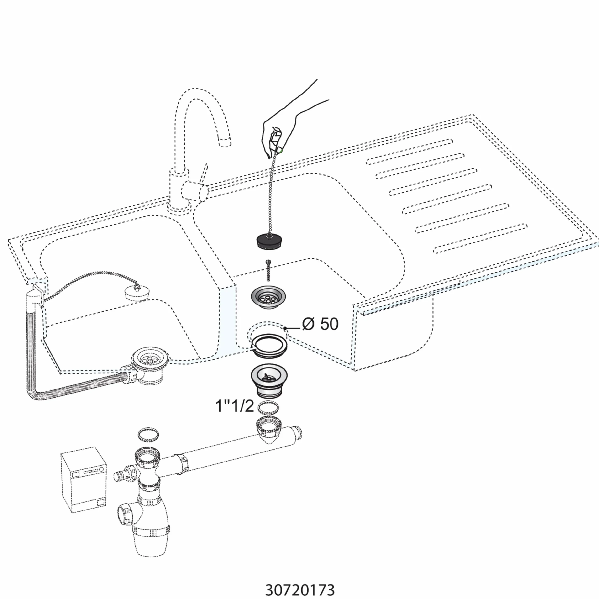Wirquin Bonde évier cuisine 1 bac Ø50 mm sans trop-plein blanc
