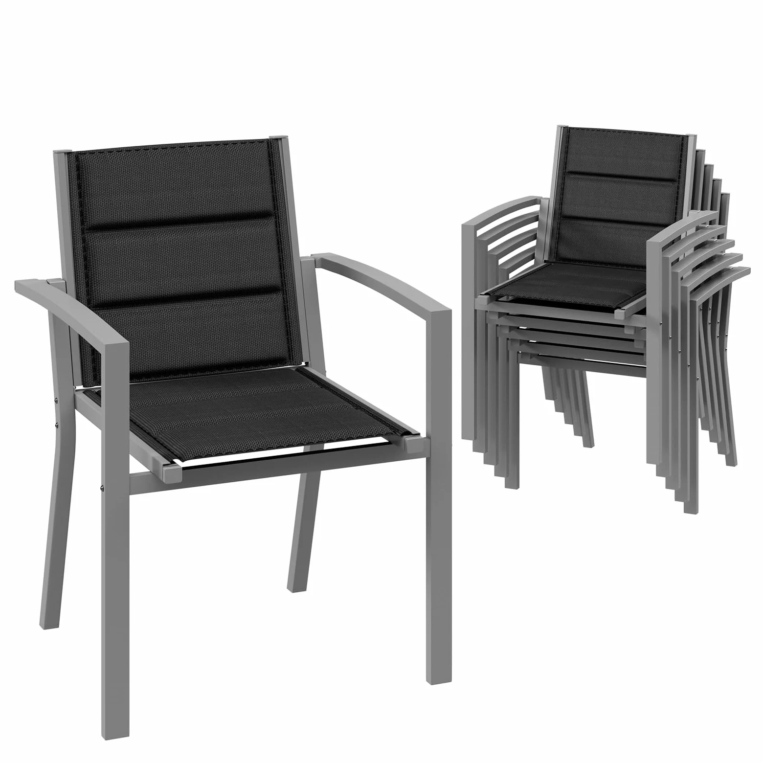Devoko Chaises De Jardin Set De 6, Chaise De Salle À Manger Empilable en Aluminium, Fauteuil Jardin, Piscine, Terrasse, Salle À Manger, Meubles d'extérieu, Gris Clair