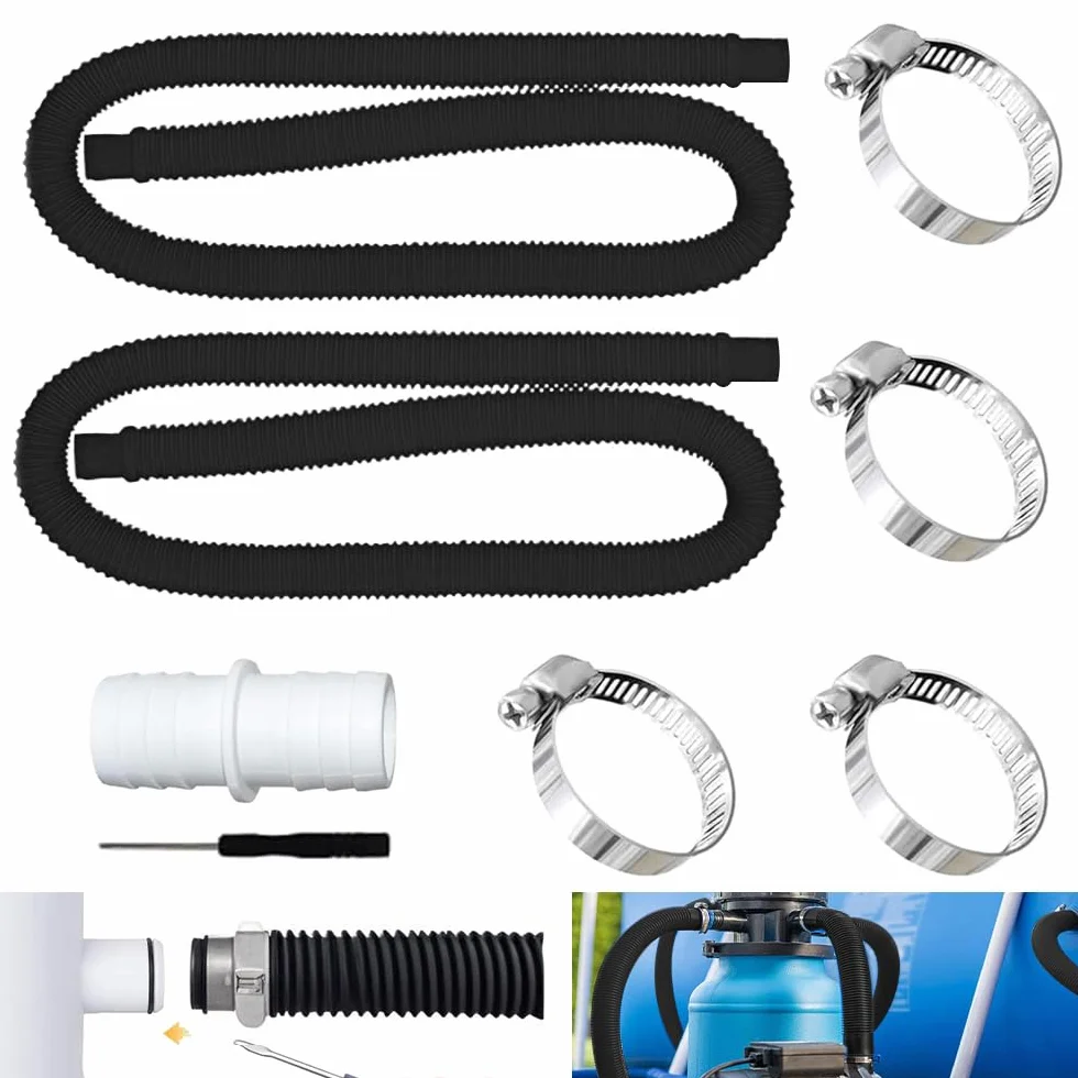 2Pcs Tuyau Piscine 32mm, Tuyau aspirateur piscine avec 4 colliers serrage métalliques,Adapté à une variété de pompes