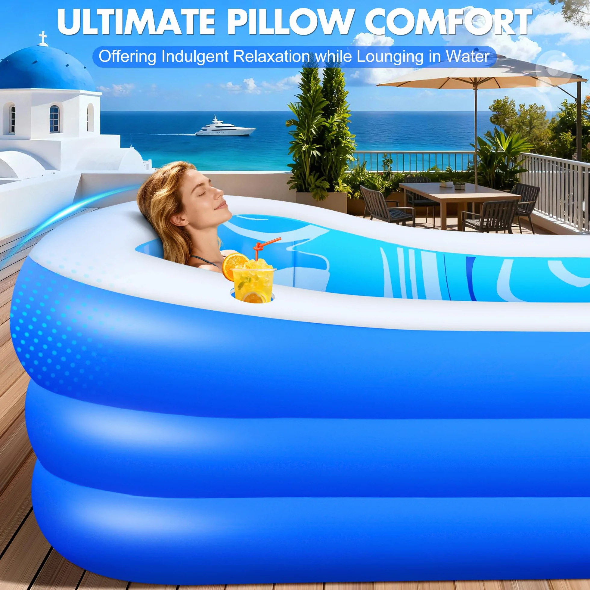 LuxBlue Piscine Gonflable Adulte 250x160x63cm Familiale avec Siège et Dossier 0.5mm Épaissi