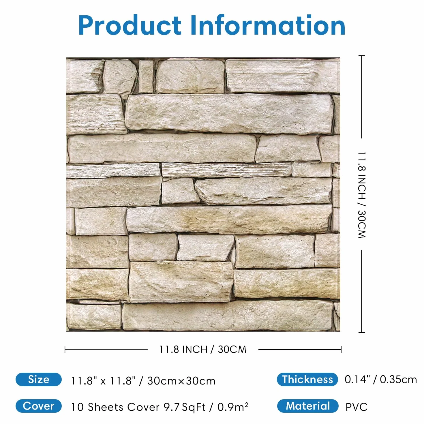 Panneaux Muraux 3D Adhesif Pierre 10 Pièces 30x30 cm PVC Fausse Brique Murale