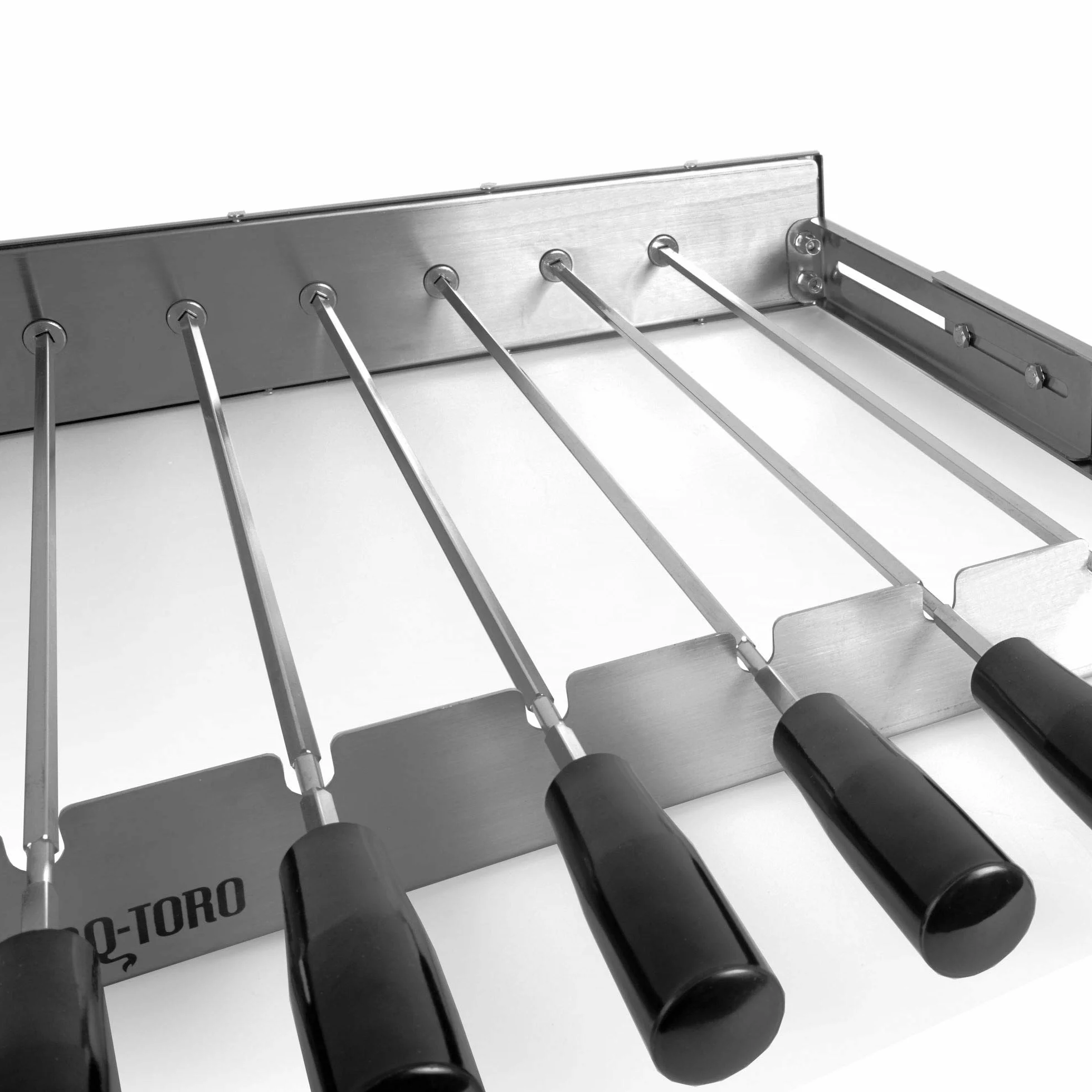 BBQ-Toro Tournebroche électrique - En acier inoxydable - Avec 9 brochettes et moteur - Taille réglable 56 x 26-40 cm - Prise d'alimentation et USB - Chachlyk Mangal - Broche pour rôtisserie
