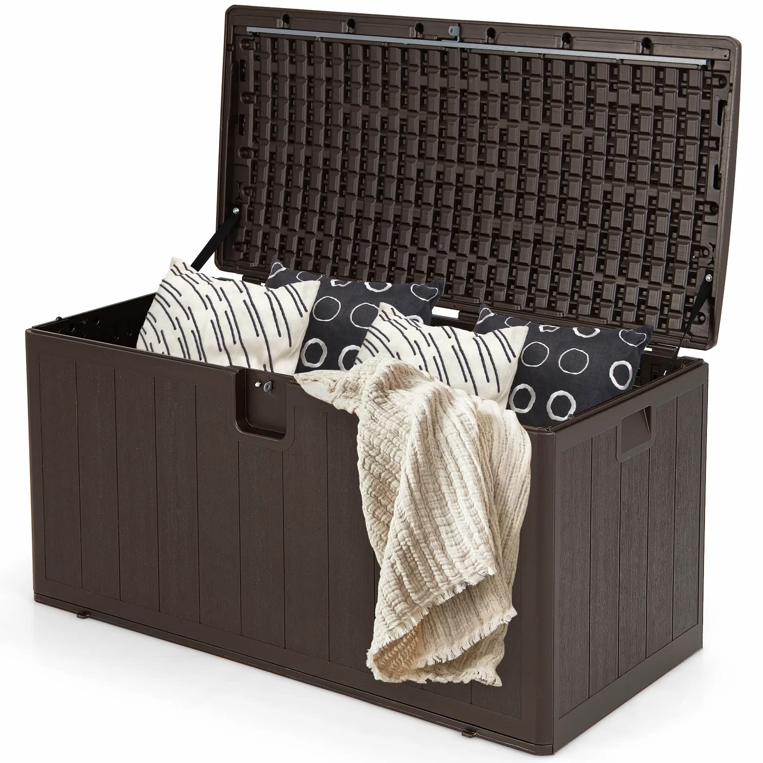 GOPLUS 400 L Coffre de Jardin Extérieur, Coffre de Rangement pour Patio avec Couvercle Verrouillable pour Maison Piscine Jardin,128 x 64 x 64 cm,