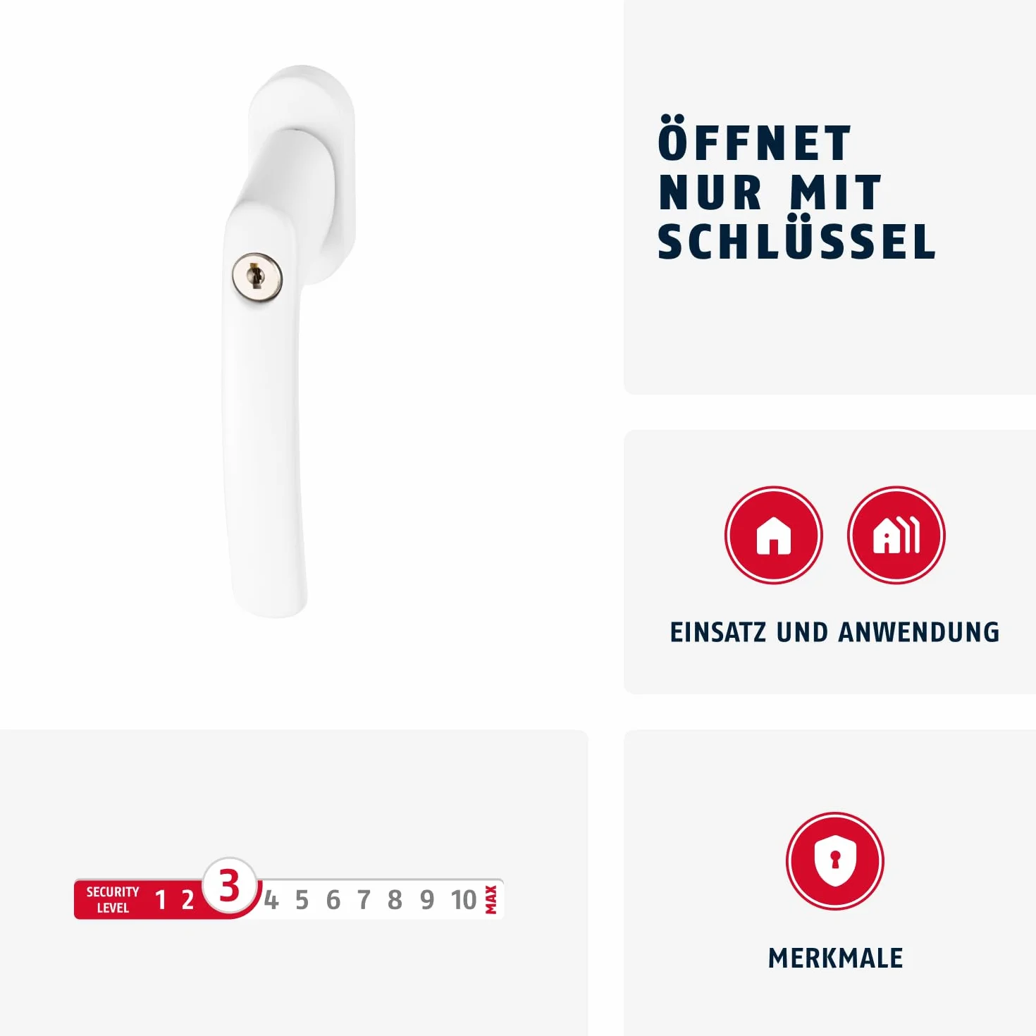 Abus Poignée de Fenêtre Verrouillable FG200 AB208 - Bouton avec Cylindre de Pression, Verrouillage Identique - Niveau de Sécurité 3 - Blanc