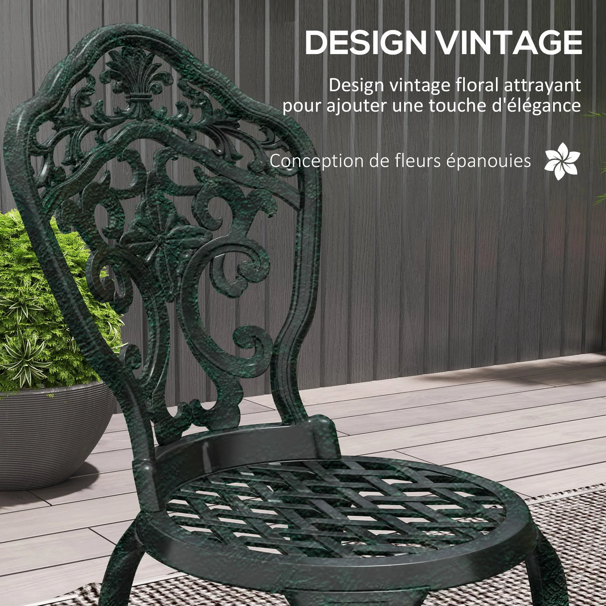 Outsunny Ensemble bistrot pour Jardin en Aluminium Salon de Jardin 3 pièces 2 chaises + 1 Table Ronde Imitation Fer forgé Vert