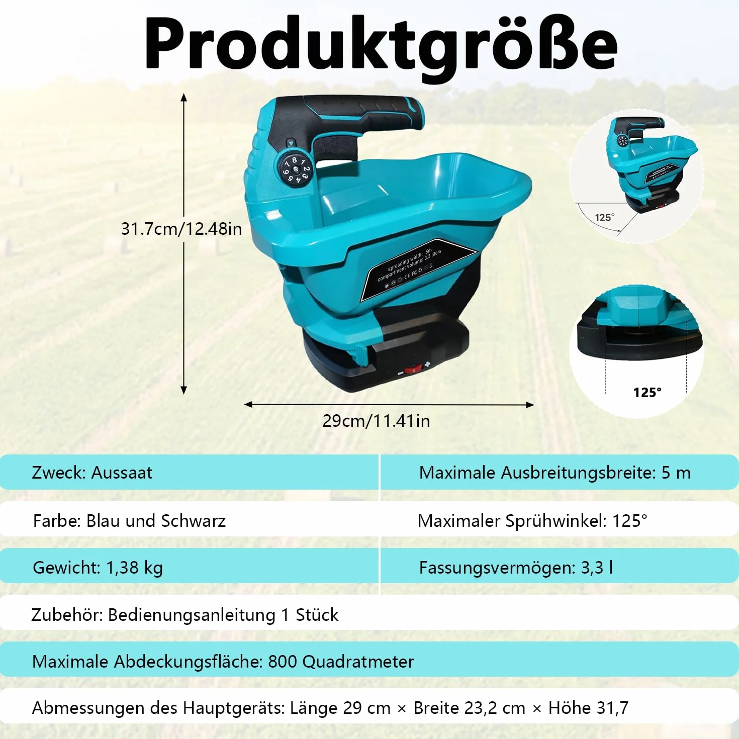 Makita 18 V Épandeur d'Engrais Portable 3,3 L 6 Réglages Vitesse 8 Réglages Angle 800 m²